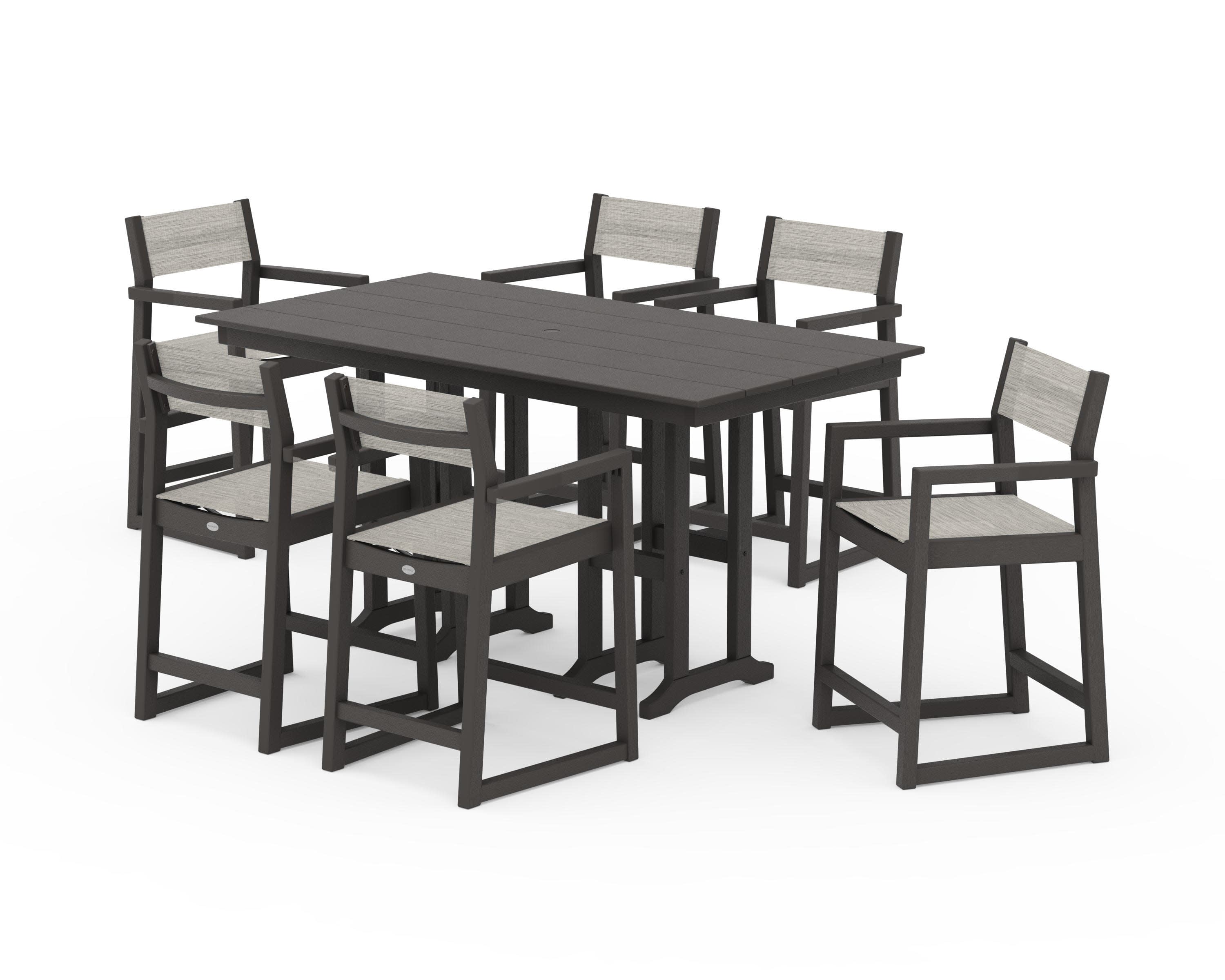 EDGE Sling Arm Chair 7-Piece Farmhouse Counter Set in Vintage Coffee / Birch Sling