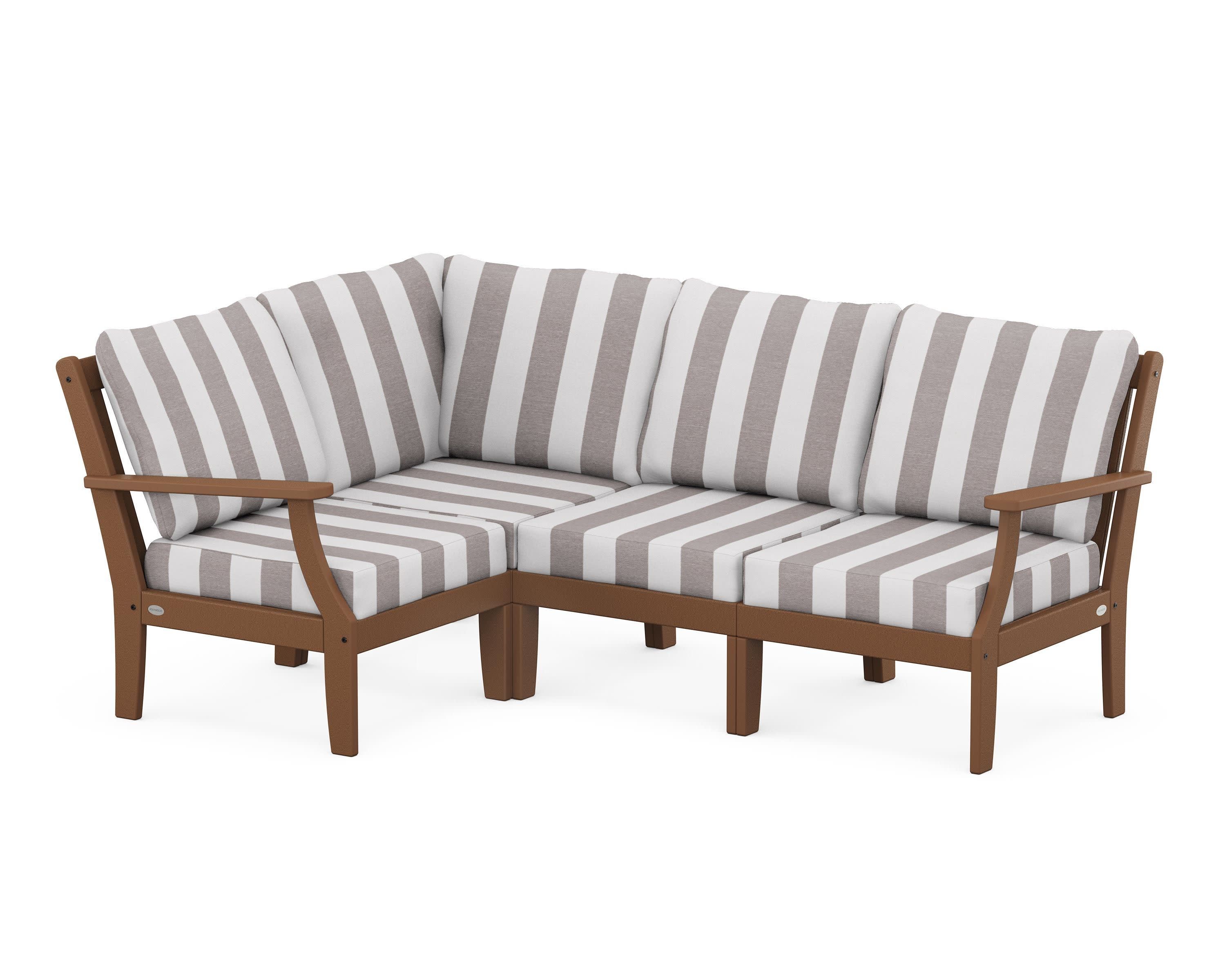 Braxton Modular 4-Piece Deep Seating Set in Teak / Cabana Stripe Grey Mist