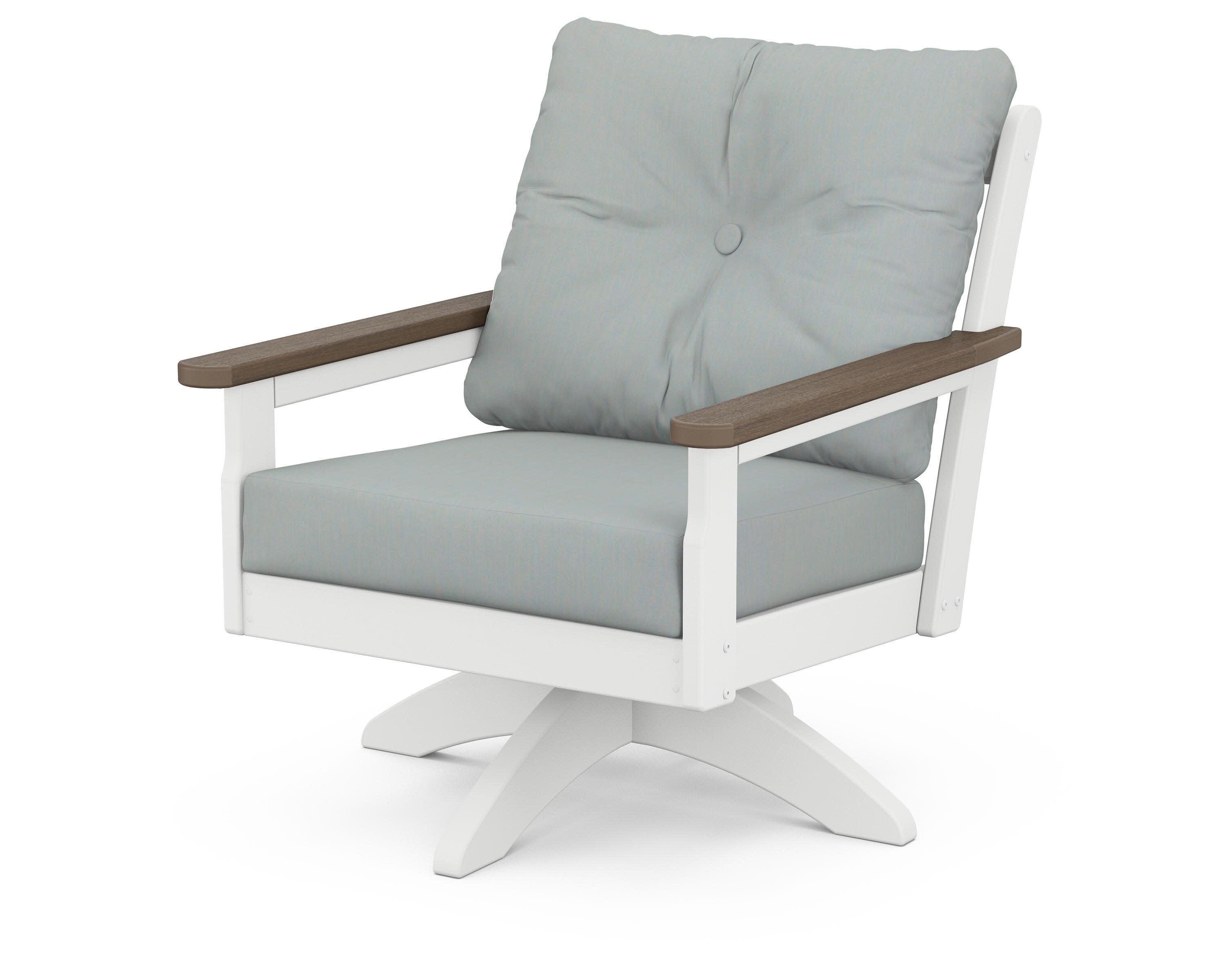 Vineyard Deep Seating Swivel Chair in White / Kona / Spa
