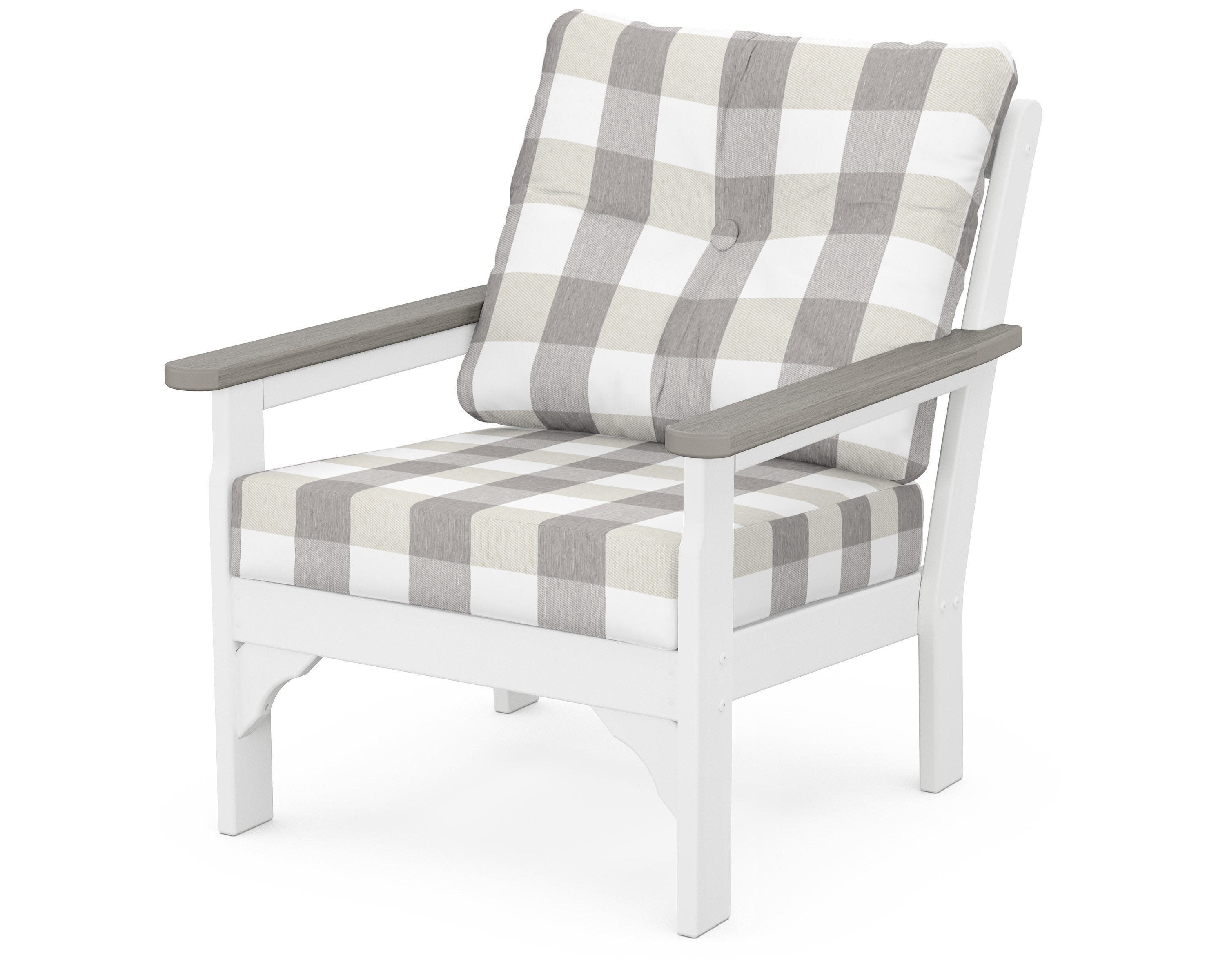 Vineyard Deep Seating Chair in White / Driftwood / Buffalo Plaid Grey Mist