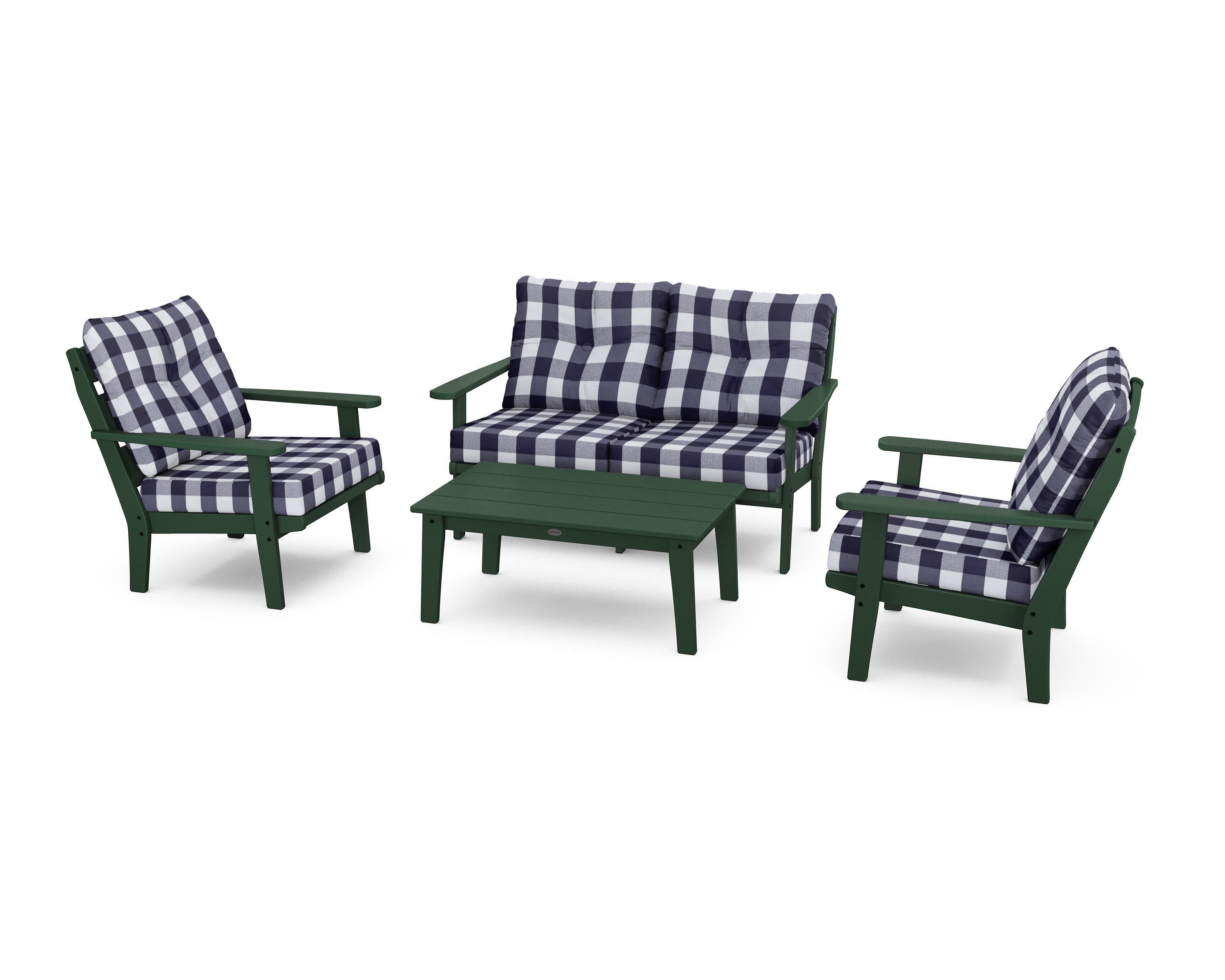 Lakeside 4-Piece Deep Seating Set in Green / Buffalo Plaid Navy