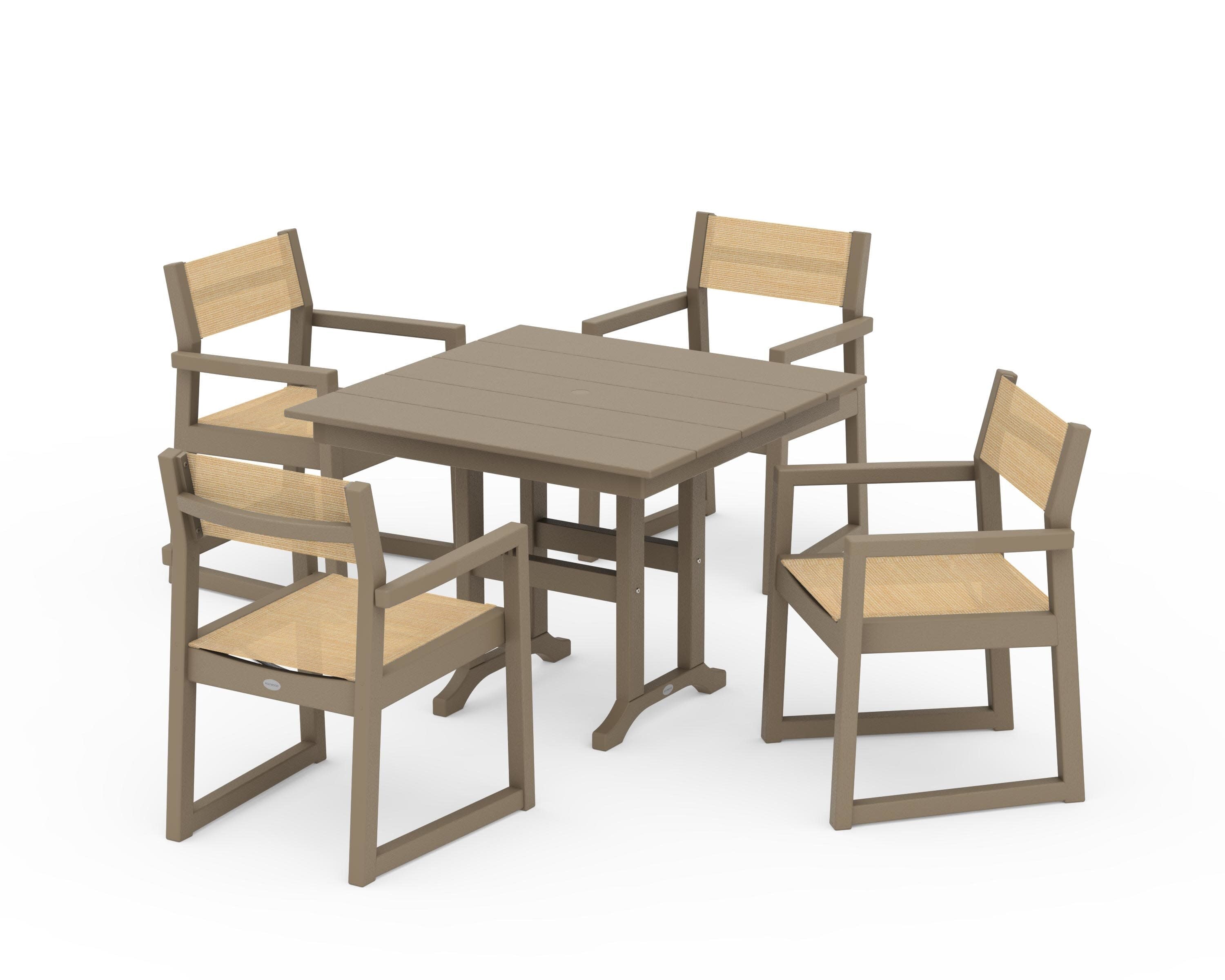 EDGE Sling Arm Chair 5-Piece Farmhouse Dining Set in Vintage Sahara / Dupioni Apricot Sling