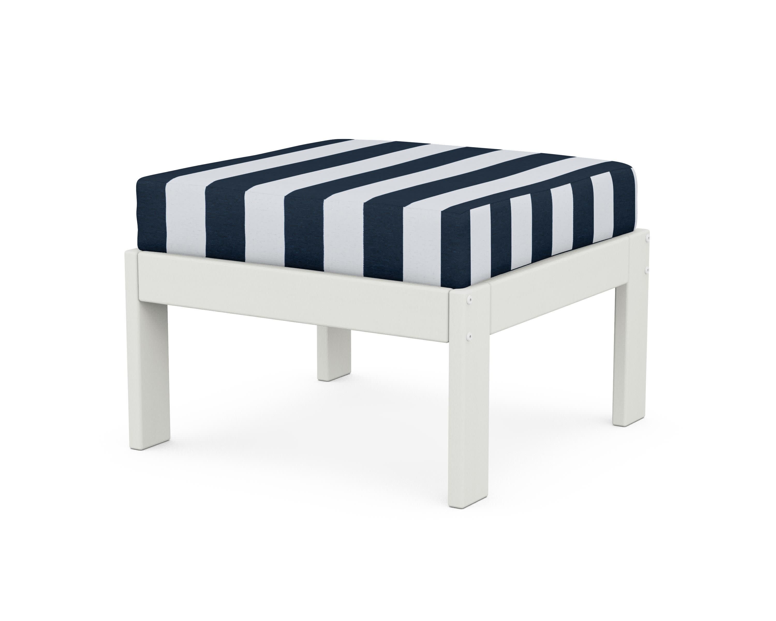 Vineyard Modular Ottoman in Vintage White / Cabana Stripe Marine Indigo