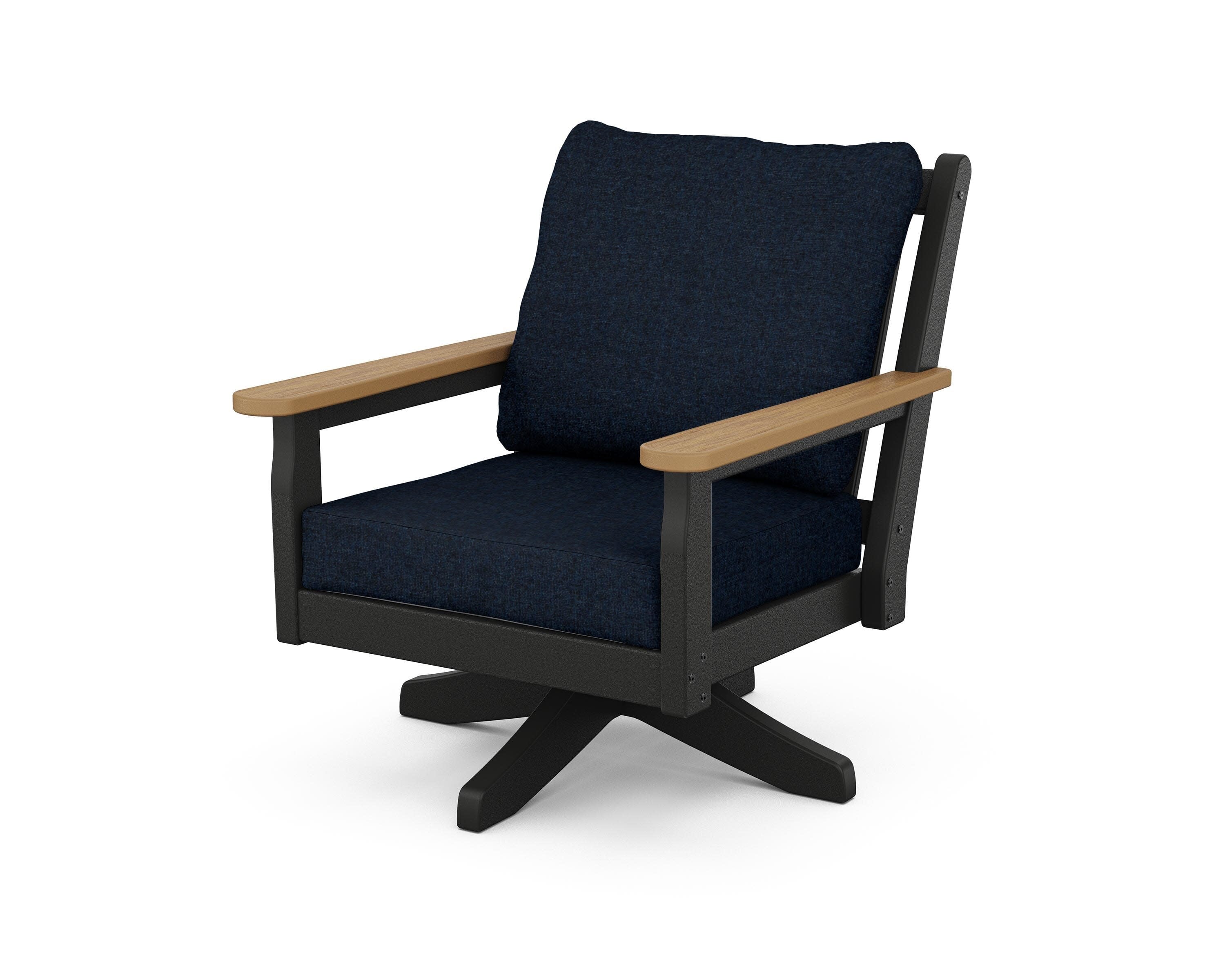 Chippendale Deep Seating Swivel Chair in Black / Natural / Marine Indigo