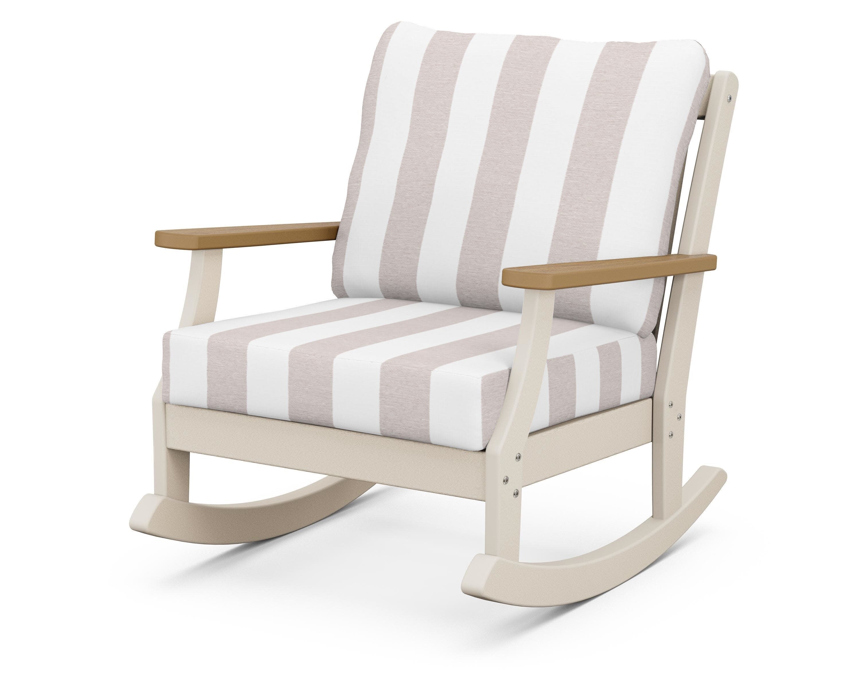 Braxton Deep Seating Rocking Chair in Sand / Natural / Cabana Stripe Dune Burlap