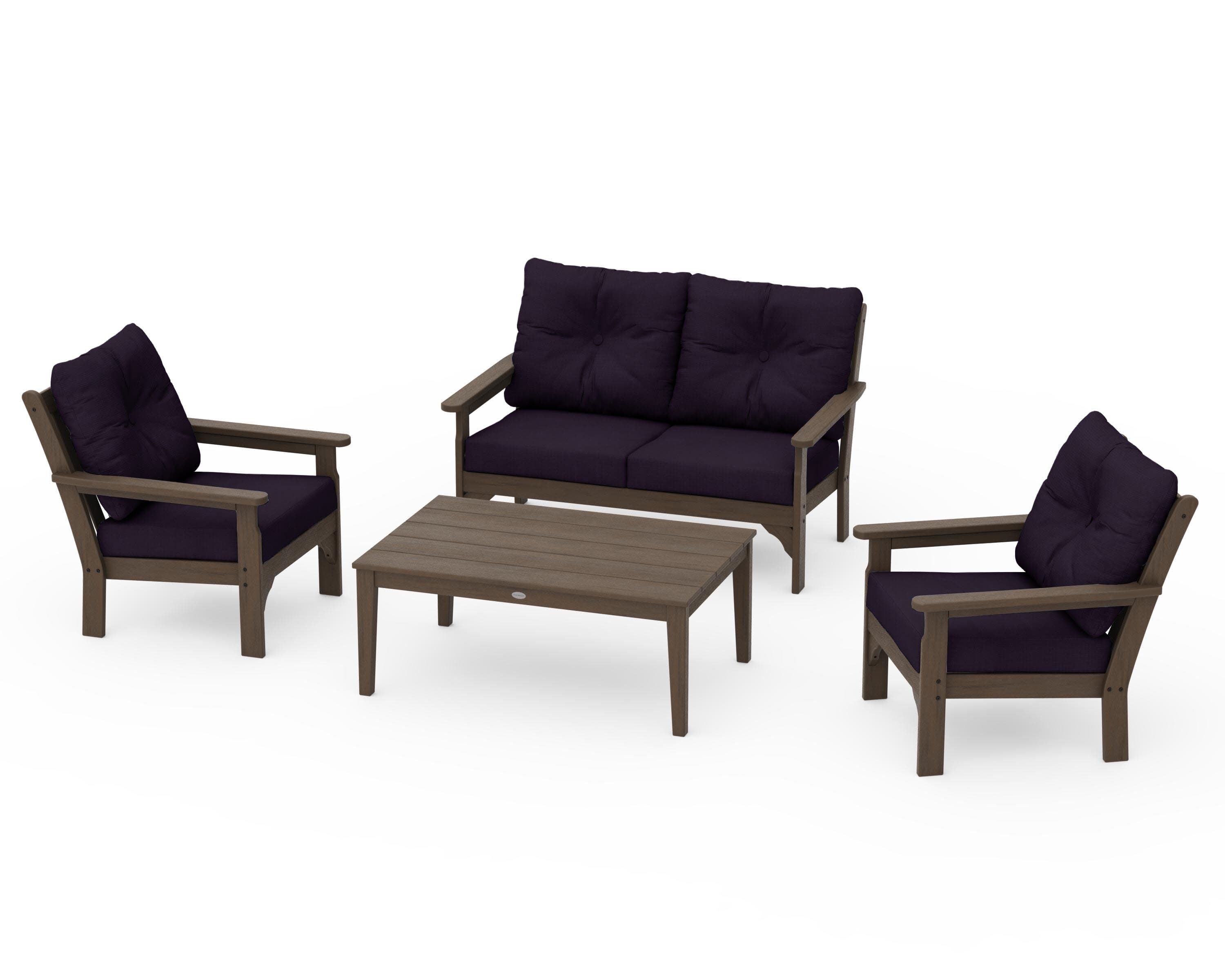 Vineyard 4-Piece Deep Seating Set in Kona / Navy Linen