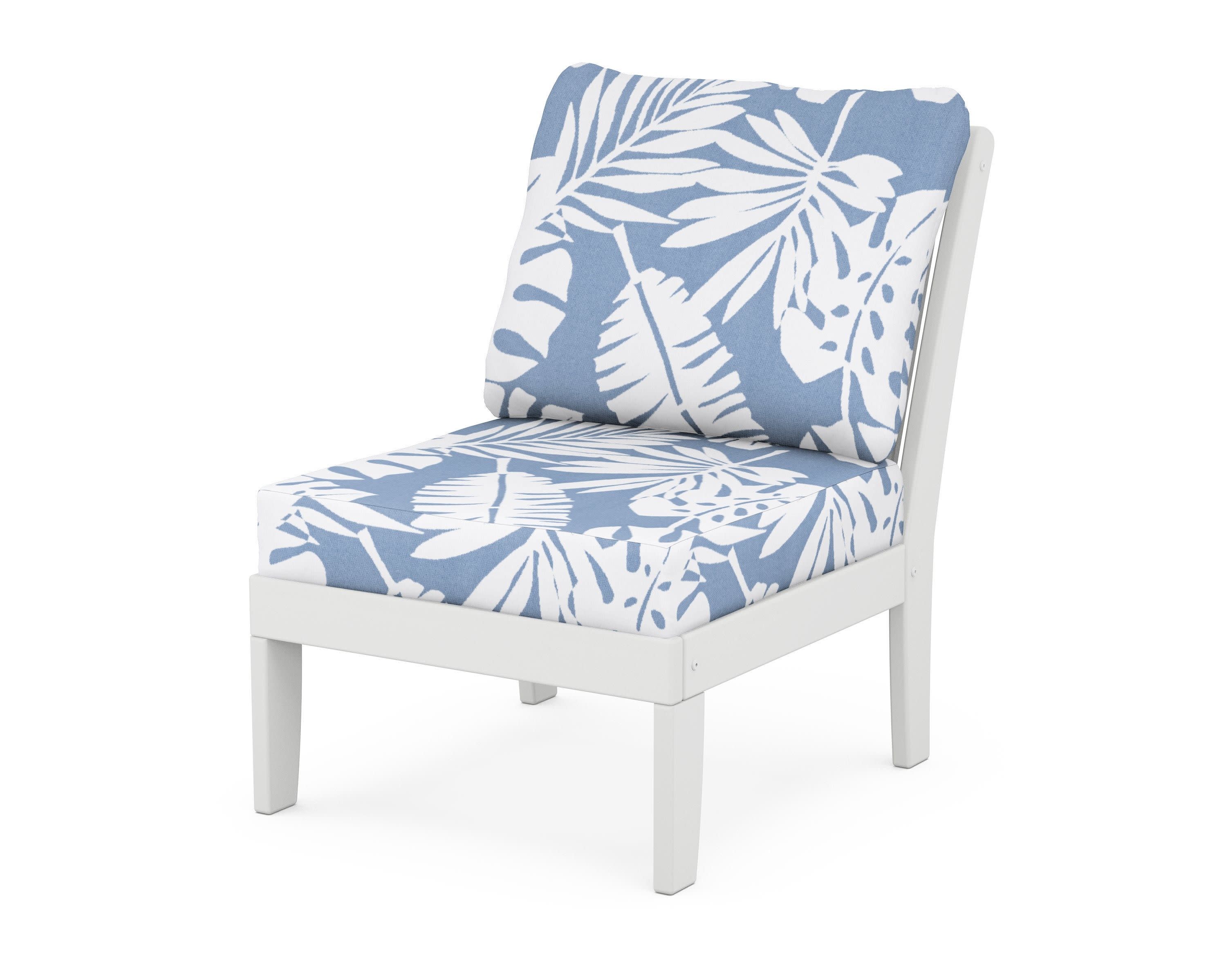 Braxton Modular Armless Chair in White / Leaf Sky Blue