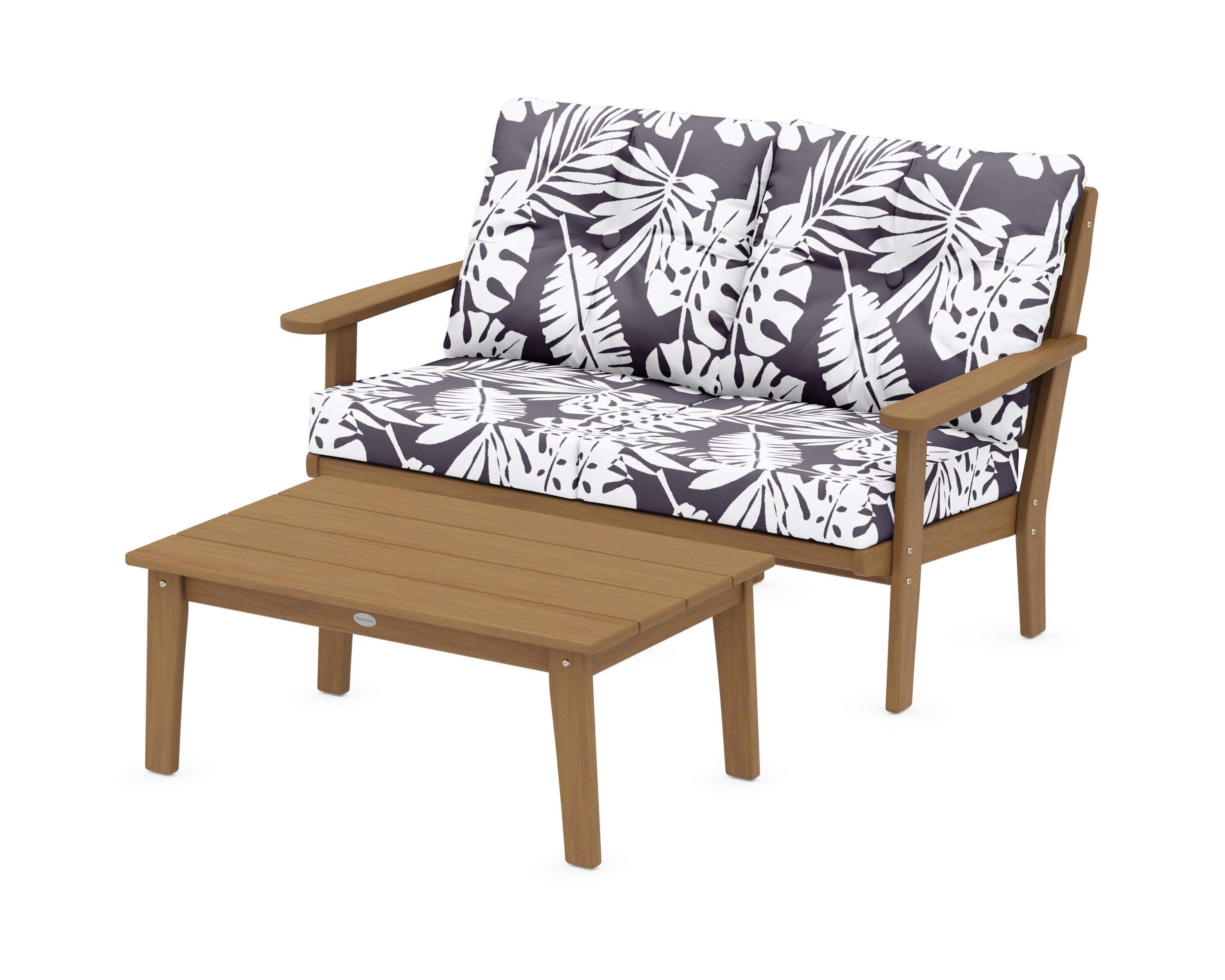 Lakeside 2-Piece Lounge Loveseat Set in Natural / Leaf Navy