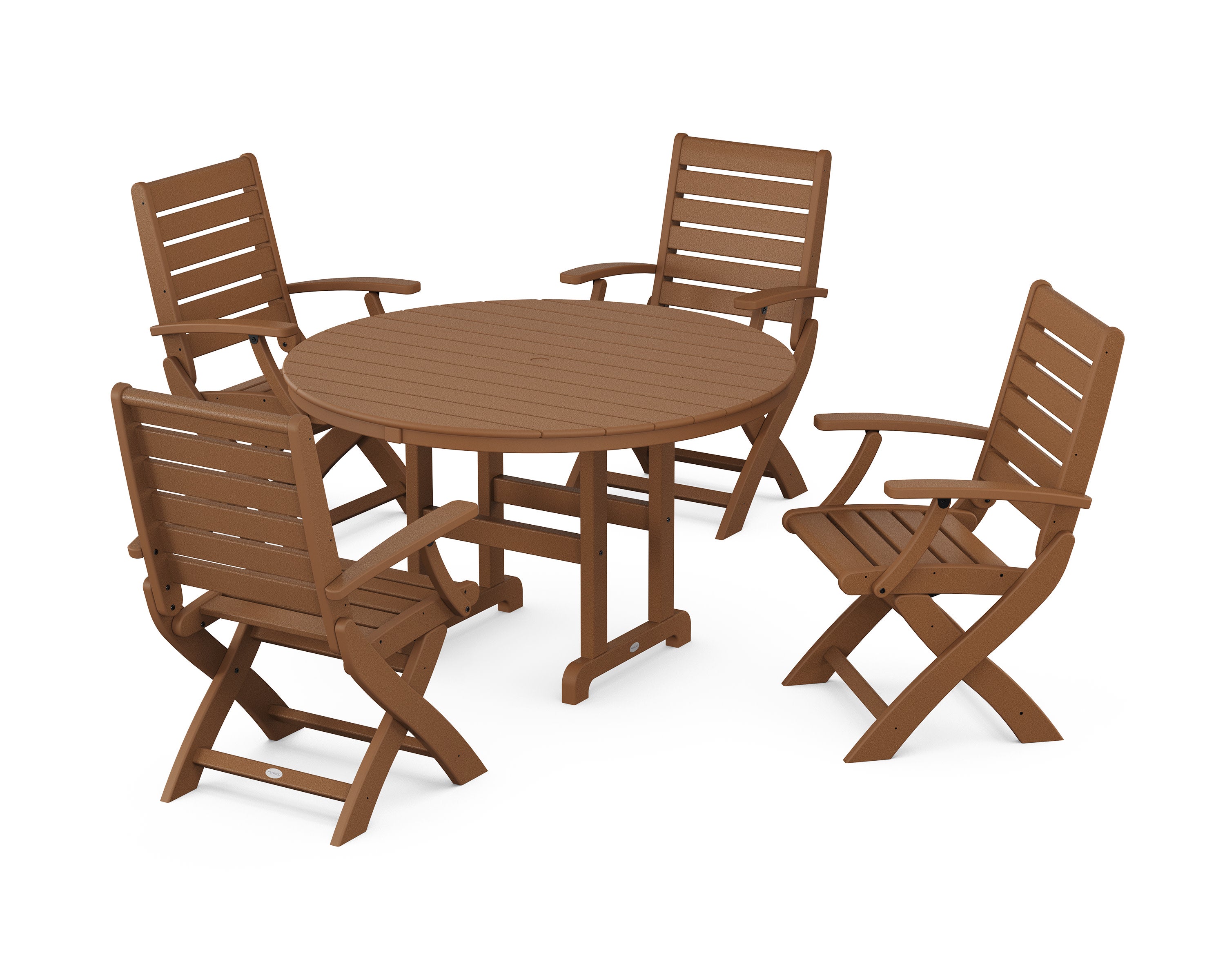Signature Folding Chair 5-Piece Round Farmhouse Dining Set in Teak