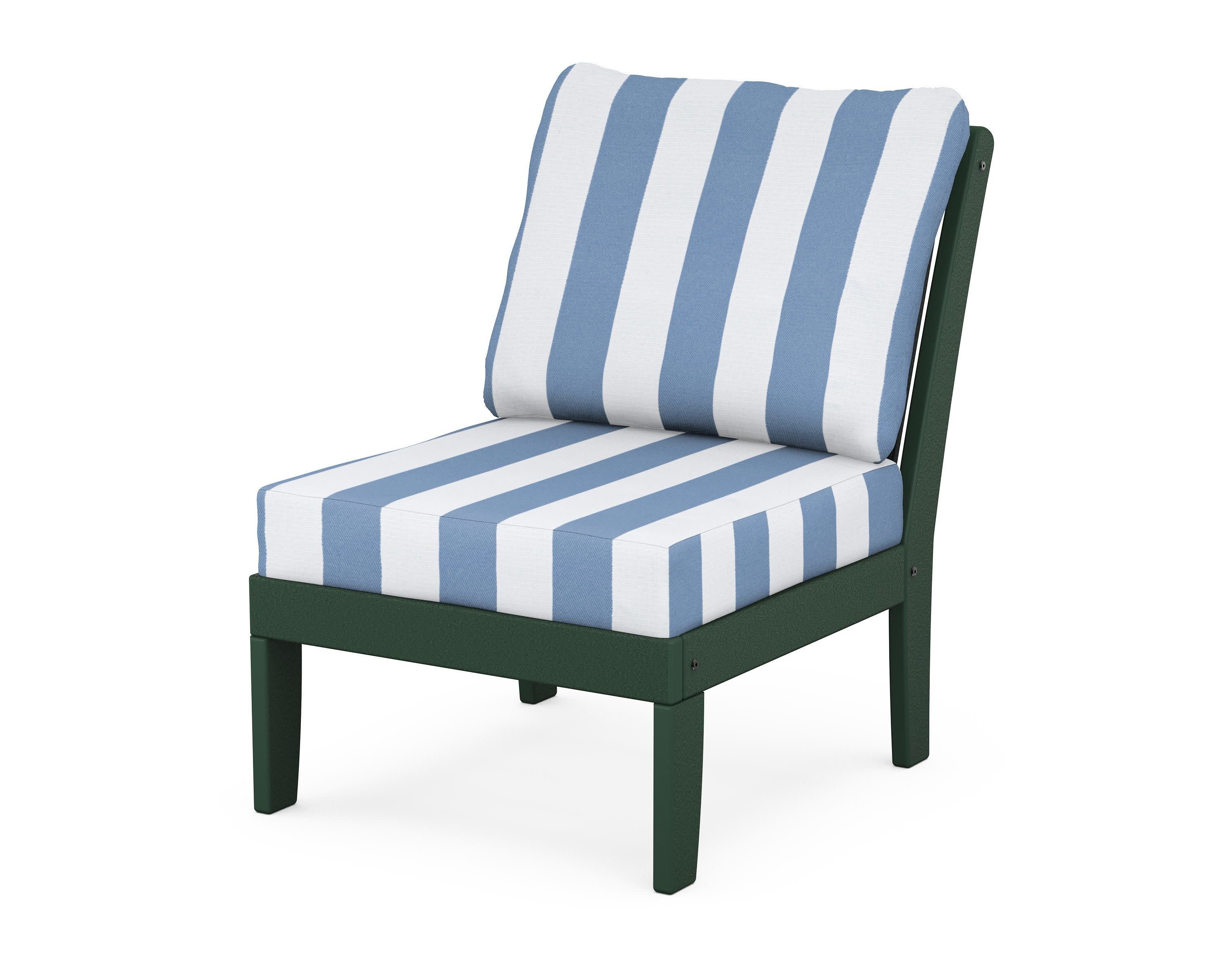 Braxton Modular Armless Chair in Green / Cabana Stripe Sky Blue