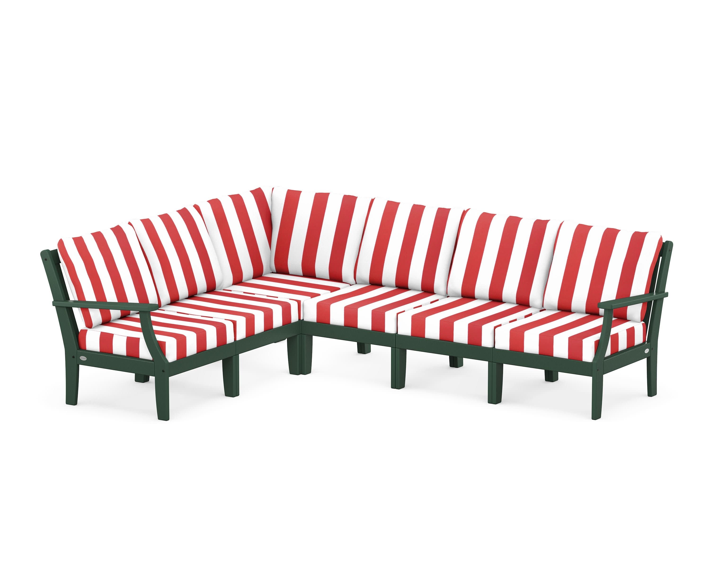 Braxton Modular 6-Piece Deep Seating Set in Green / Cabana Stripe Crimson