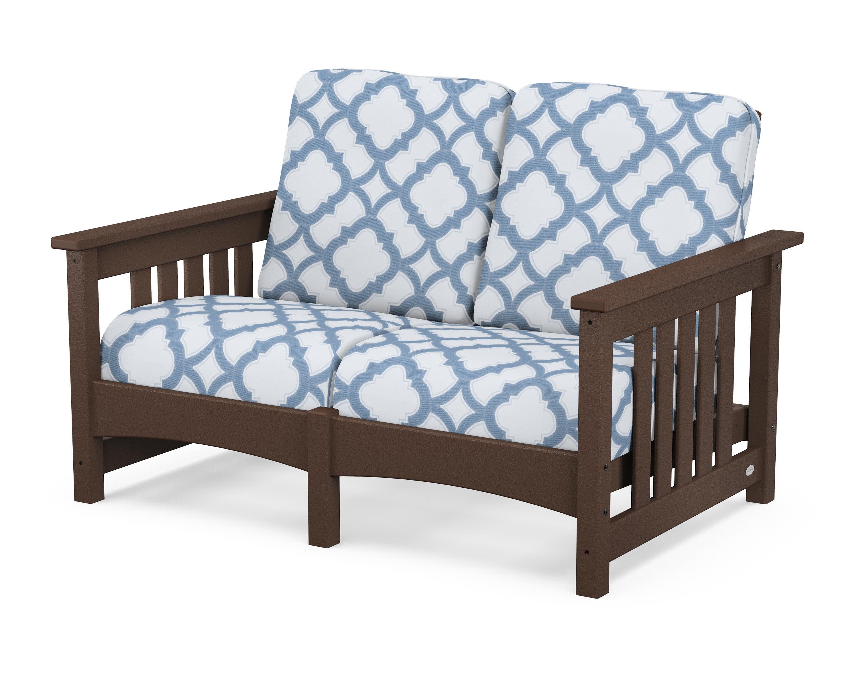 Club Mission Loveseat in Mahogany / Trellis Sky Blue