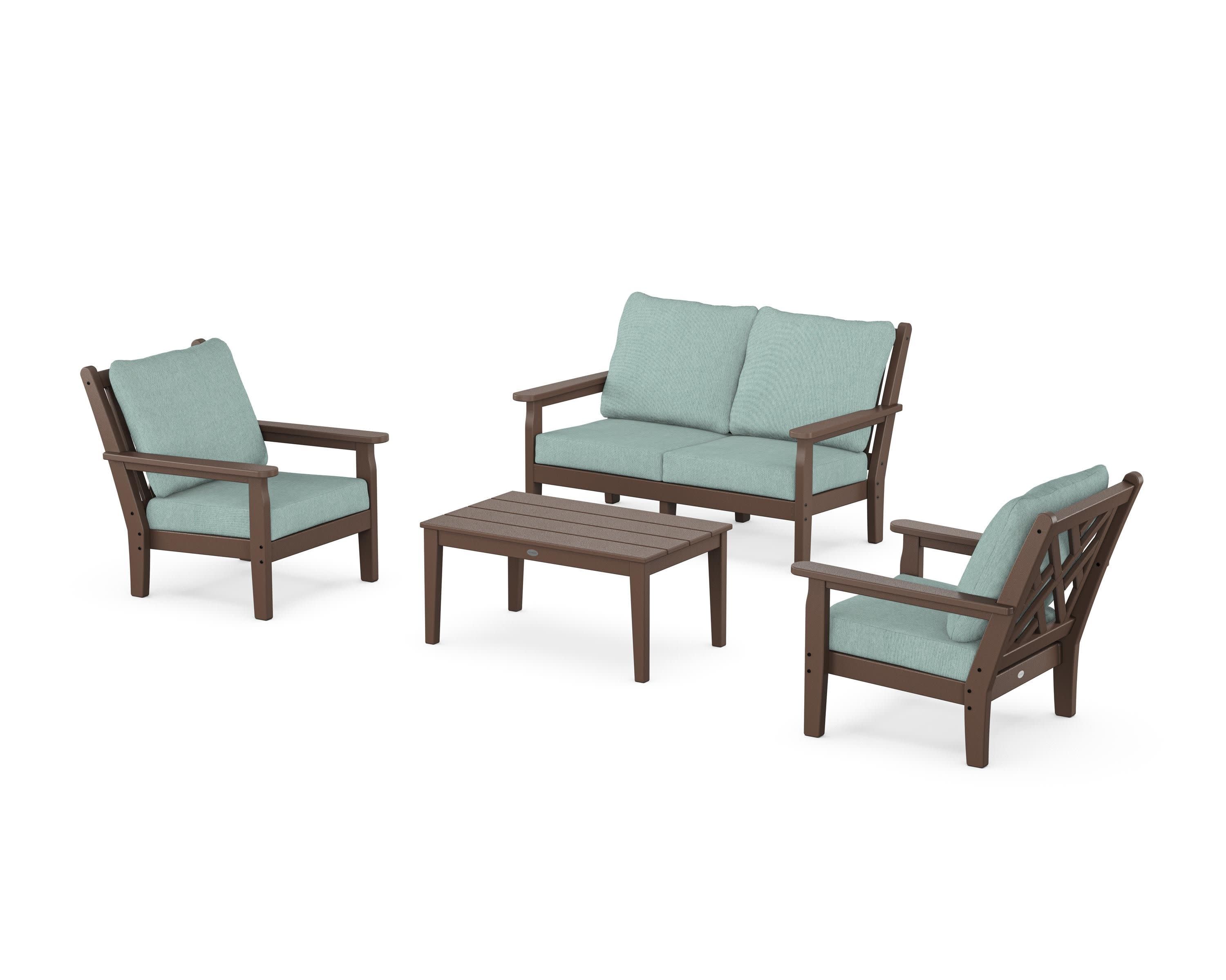 Chippendale 4-Piece Deep Seating Set with Loveseat in Mahogany / Glacier Spa