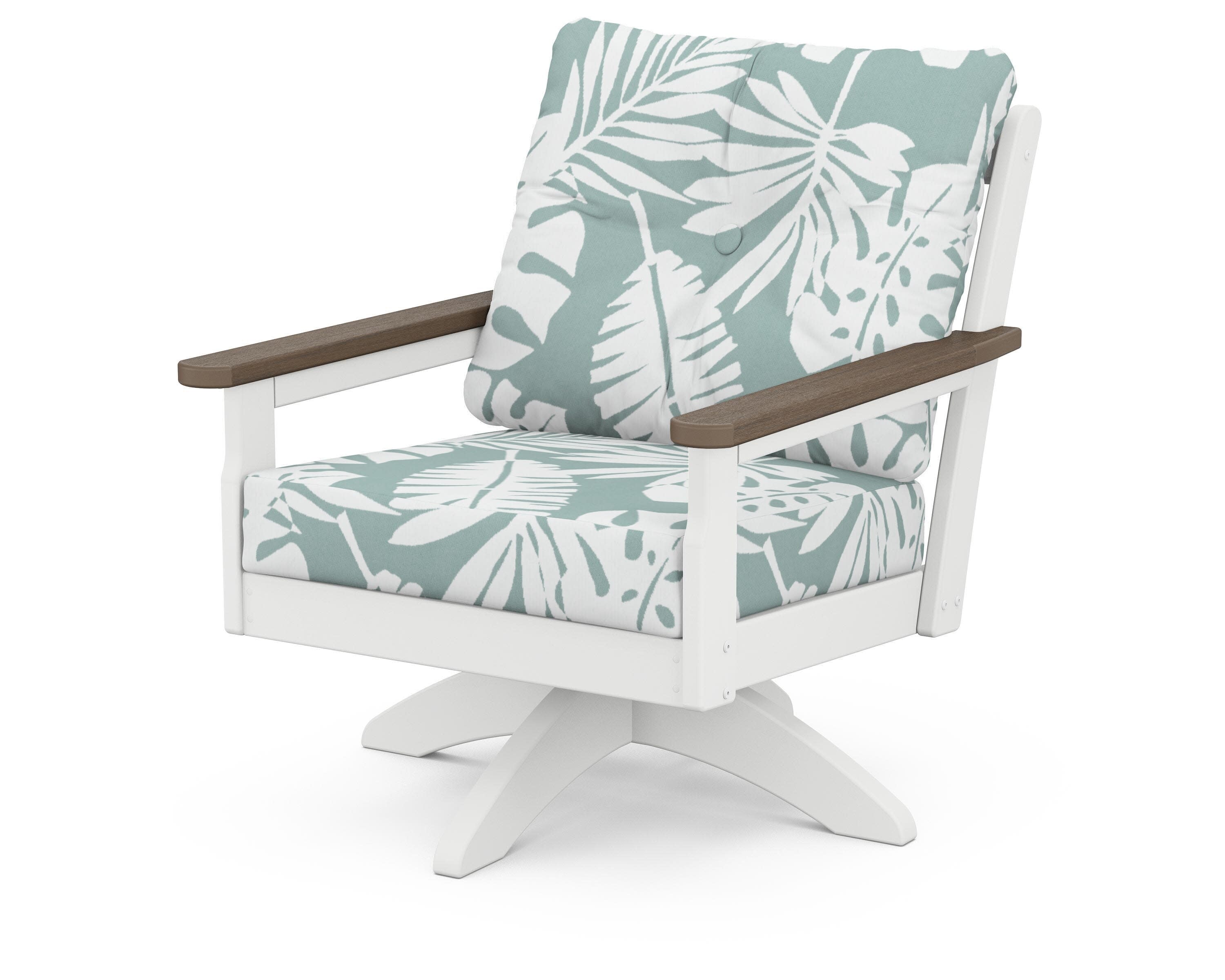 Vineyard Deep Seating Swivel Chair in White / Kona / Leaf Glacier Spa
