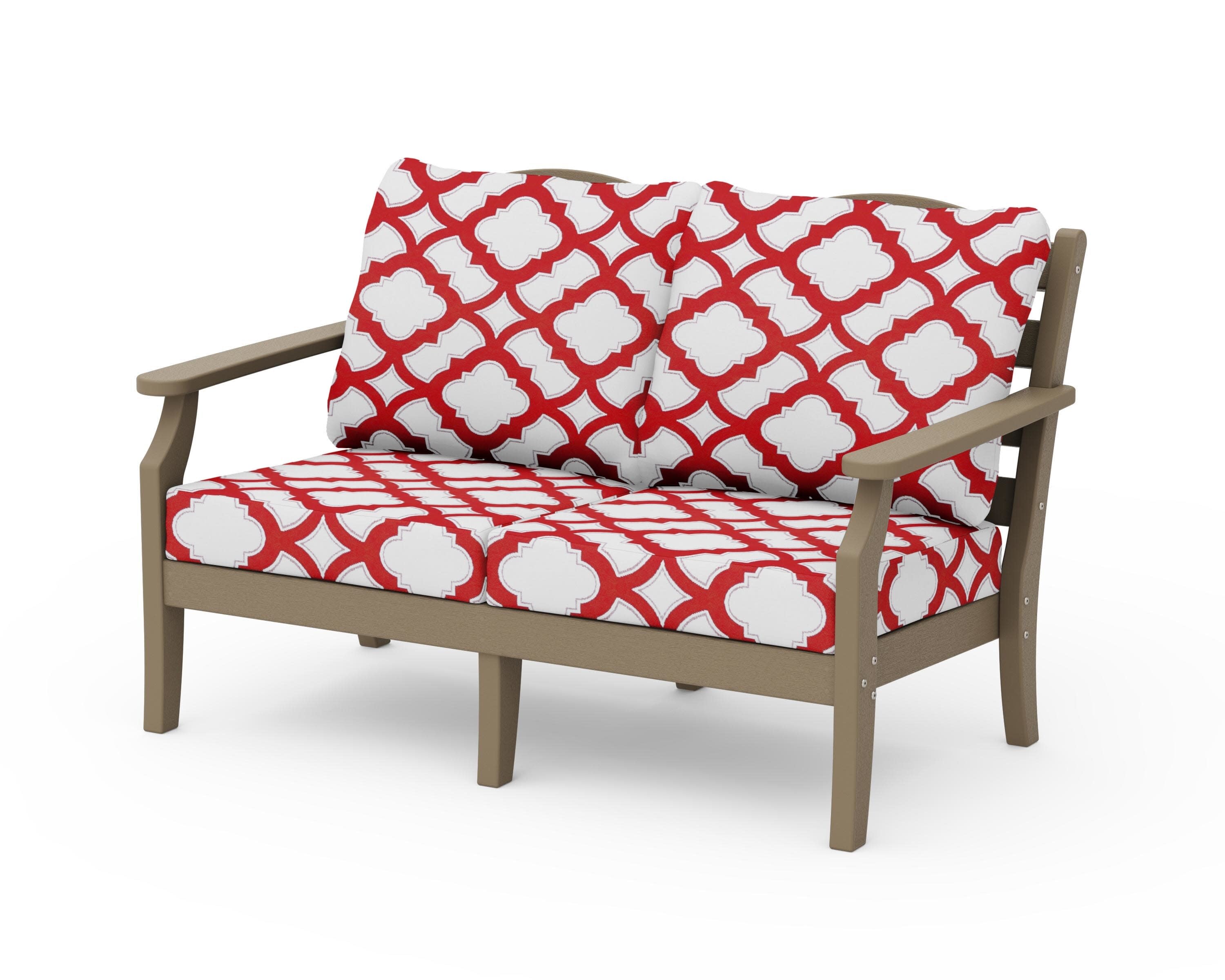Savannah Deep Seating Loveseat in Vintage Sahara / Trellis Crimson