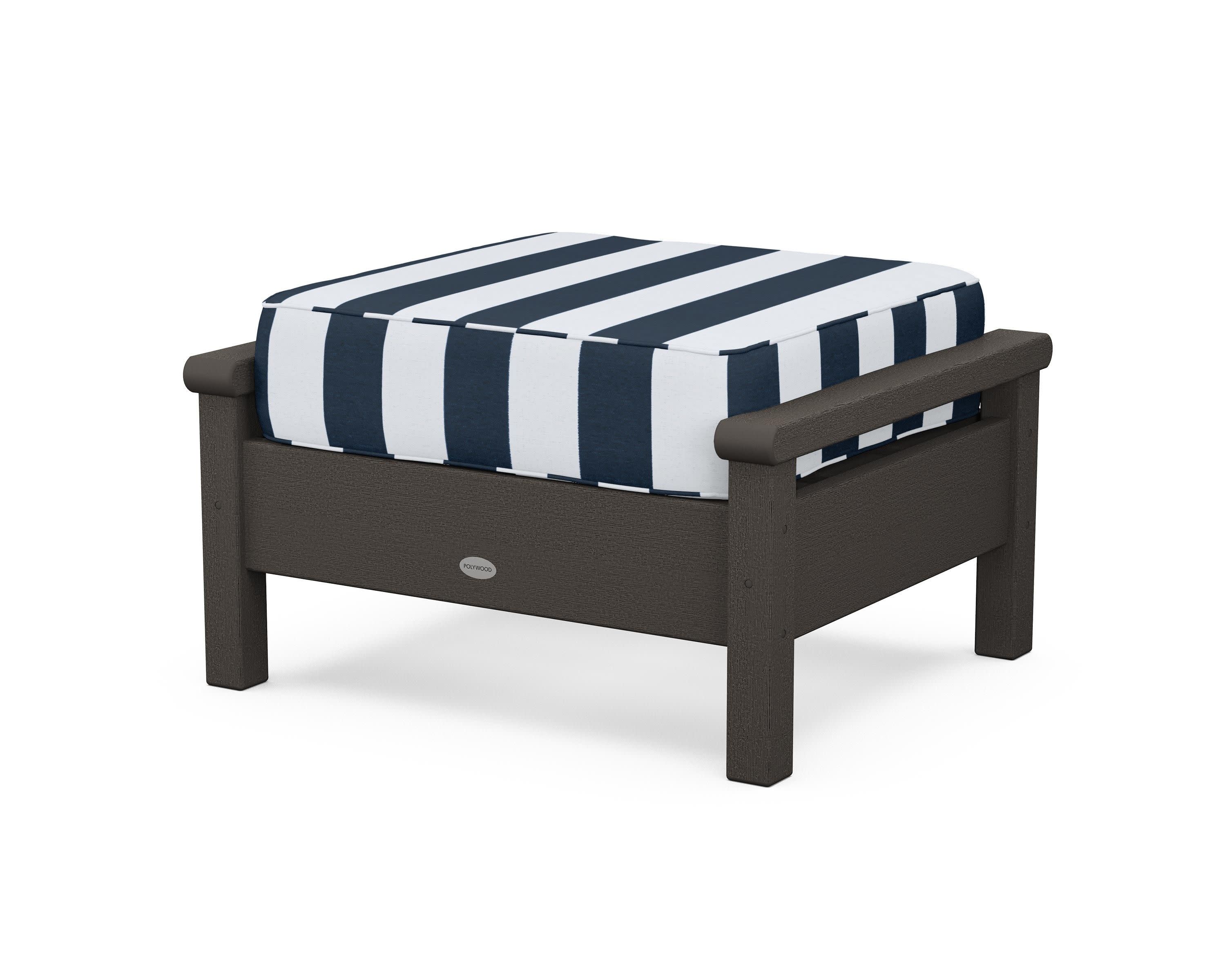 Harbour Deep Seating Ottoman in Vintage Coffee / Cabana Stripe Marine Indigo