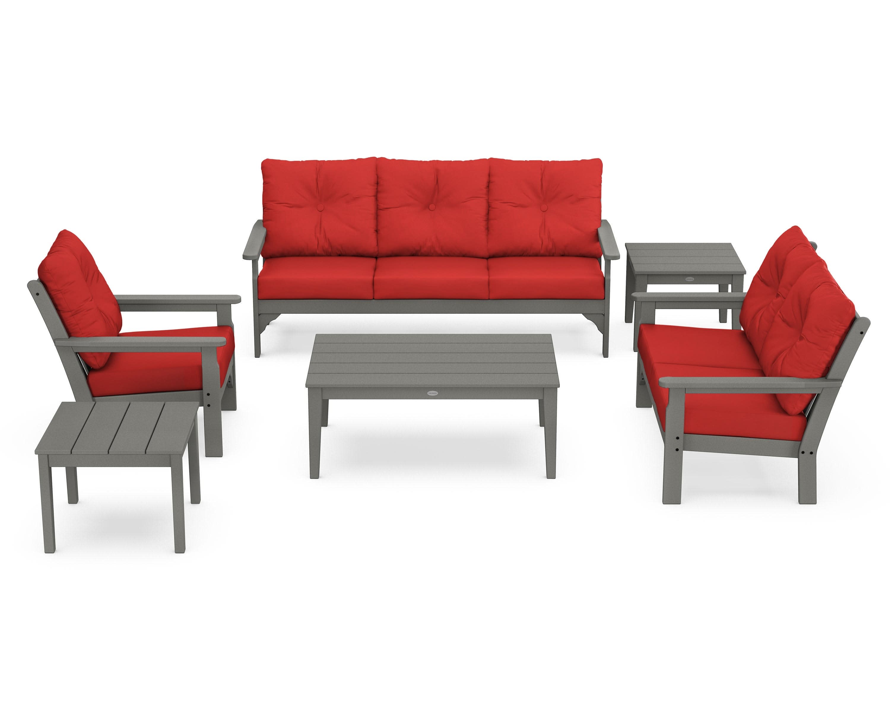 Vineyard 6-Piece Deep Seating Set in Slate Grey / Crimson Linen