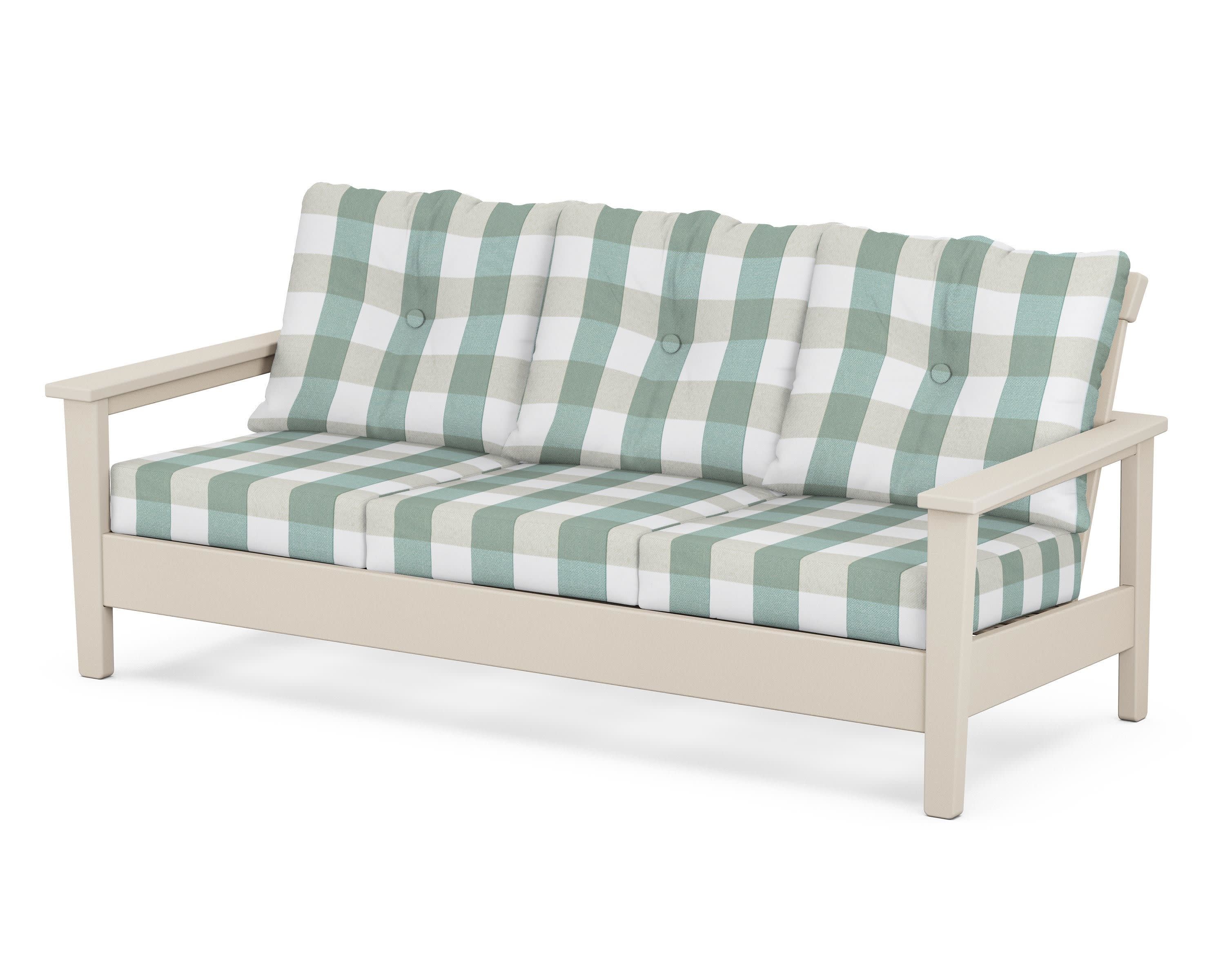 Prescott Deep Seating Sofa in Sand / Buffalo Plaid Glacier Spa
