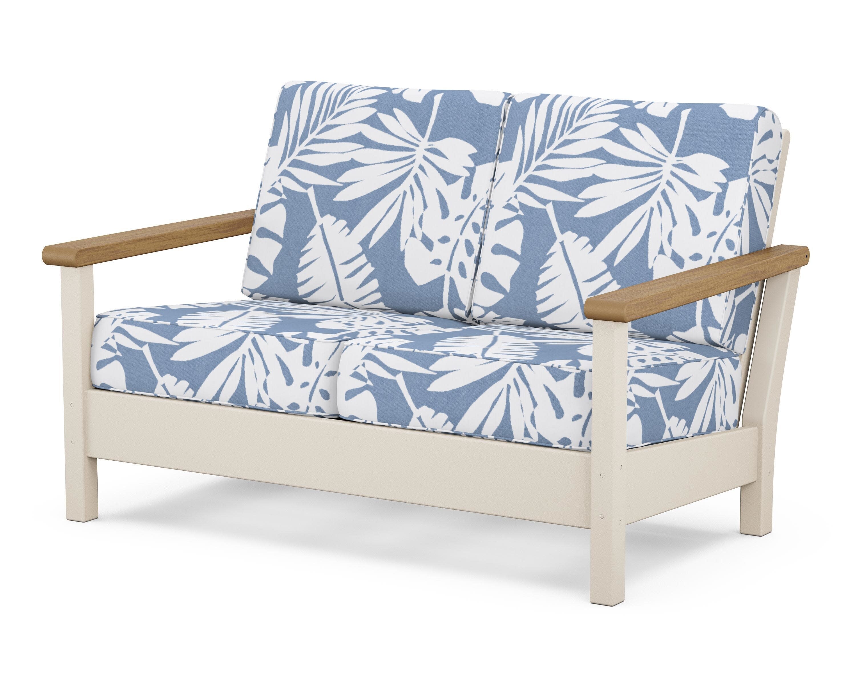 Harbour Deep Seating Loveseat in Sand / Natural / Leaf Sky Blue