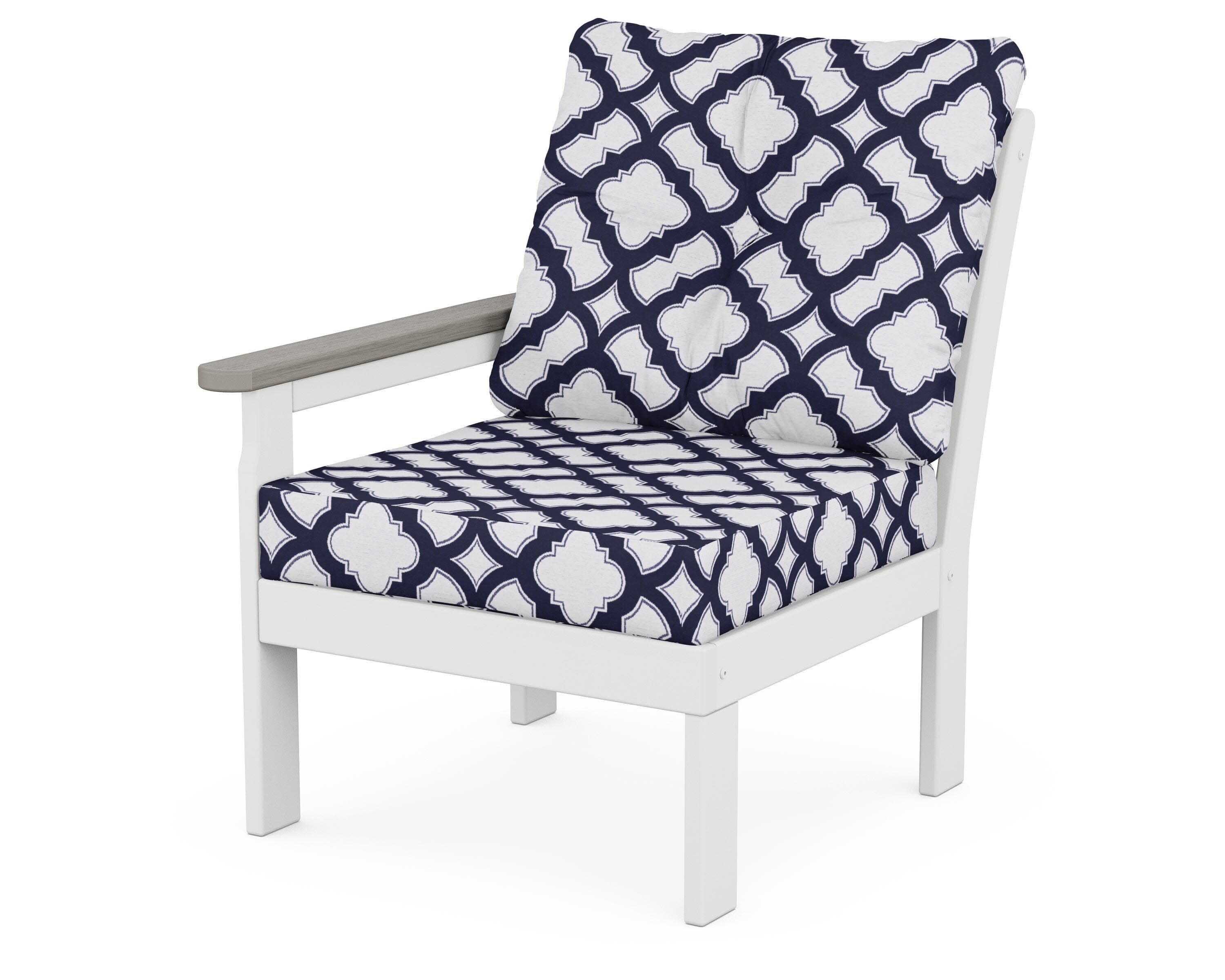 Vineyard Modular Left Arm Chair in White / Driftwood / Trellis Navy