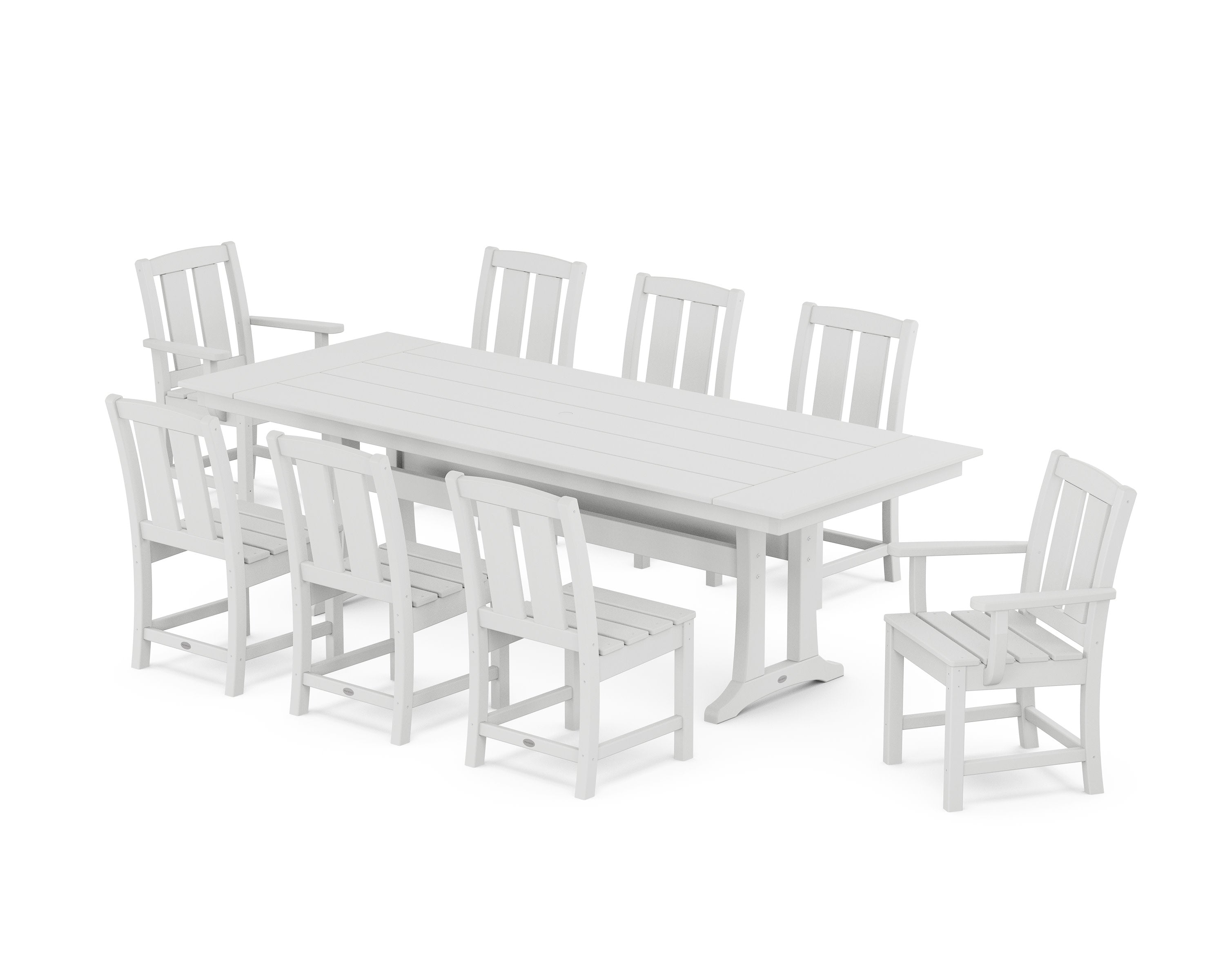Mission 9-Piece Farmhouse Dining Set with Trestle Legs in White