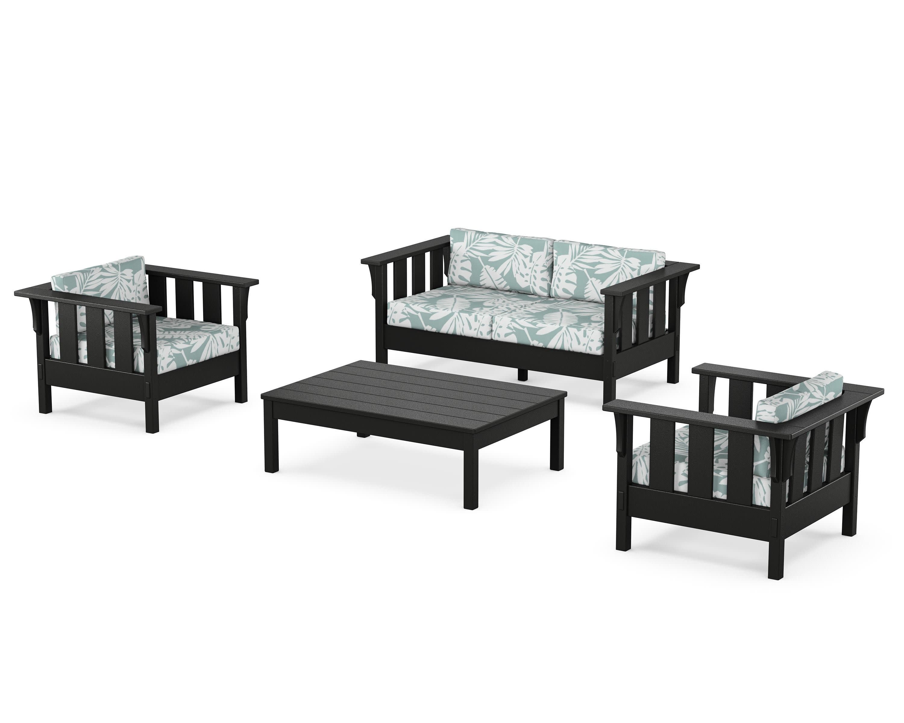 Acadia 4-Piece Deep Seating Set with Loveseat in Black / Leaf Glacier Spa