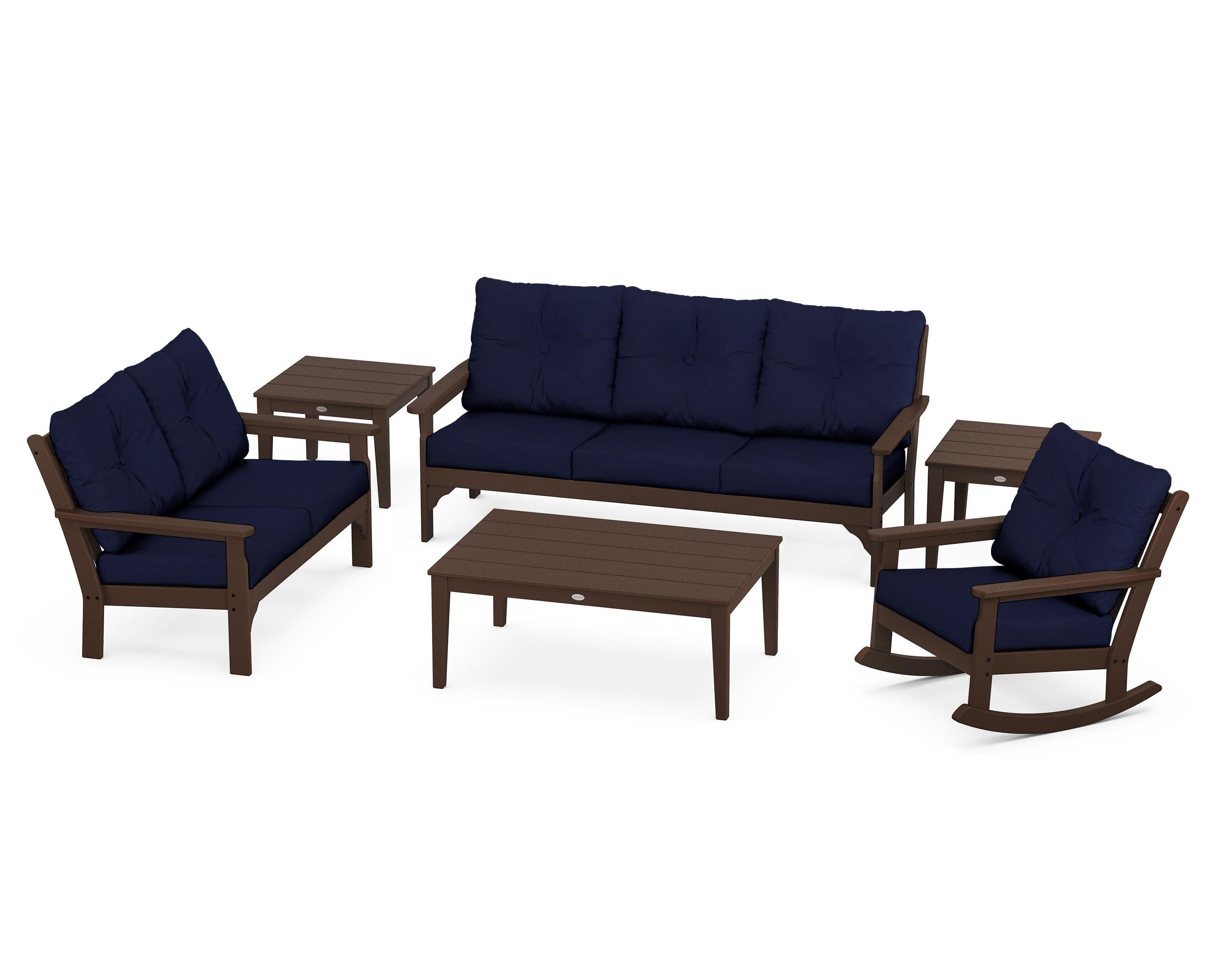 Vineyard 6-Piece Deep Seating Set in Mahogany / Navy
