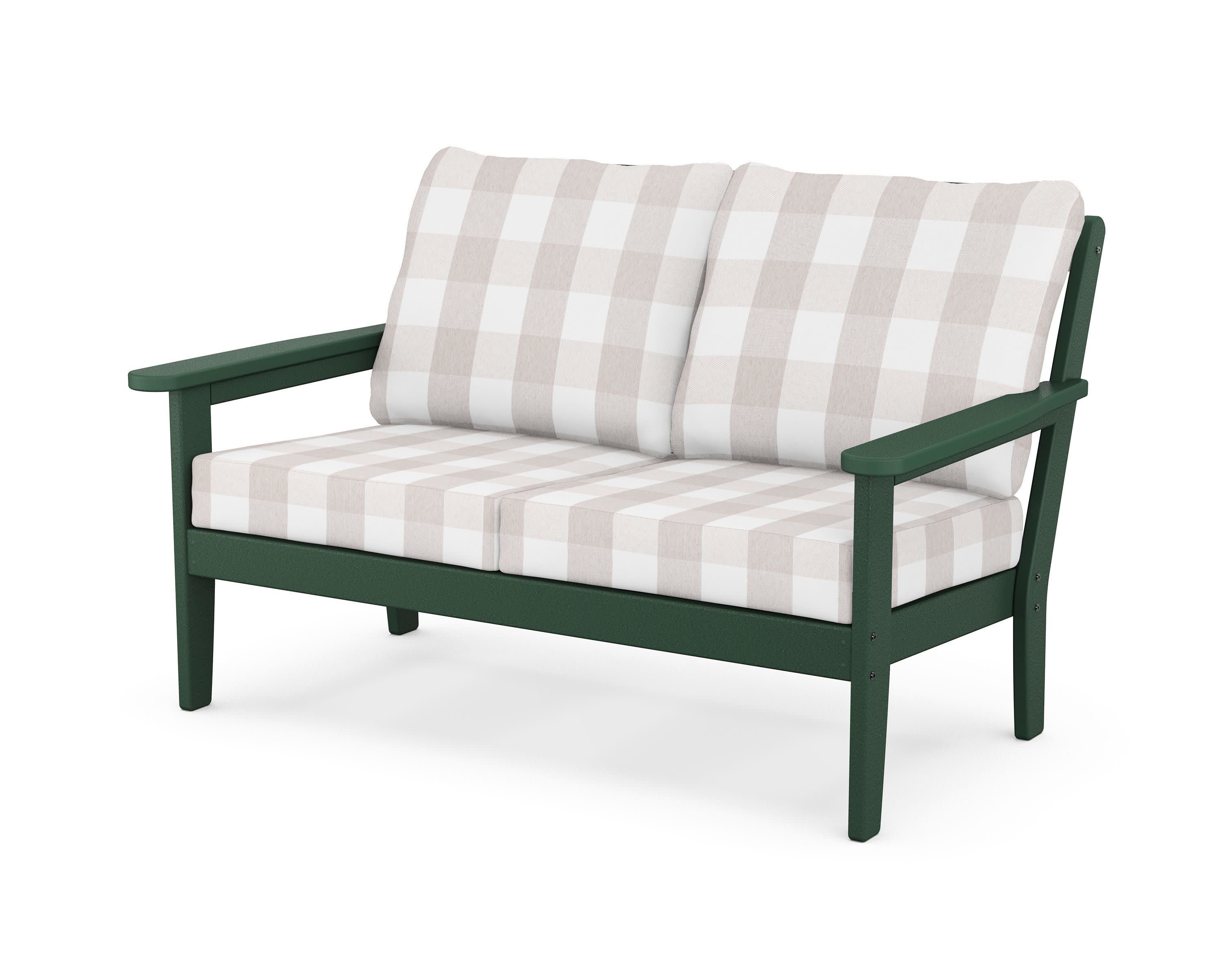 Cottage Deep Seating Loveseat in Green / Buffalo Plaid Dune Burlap