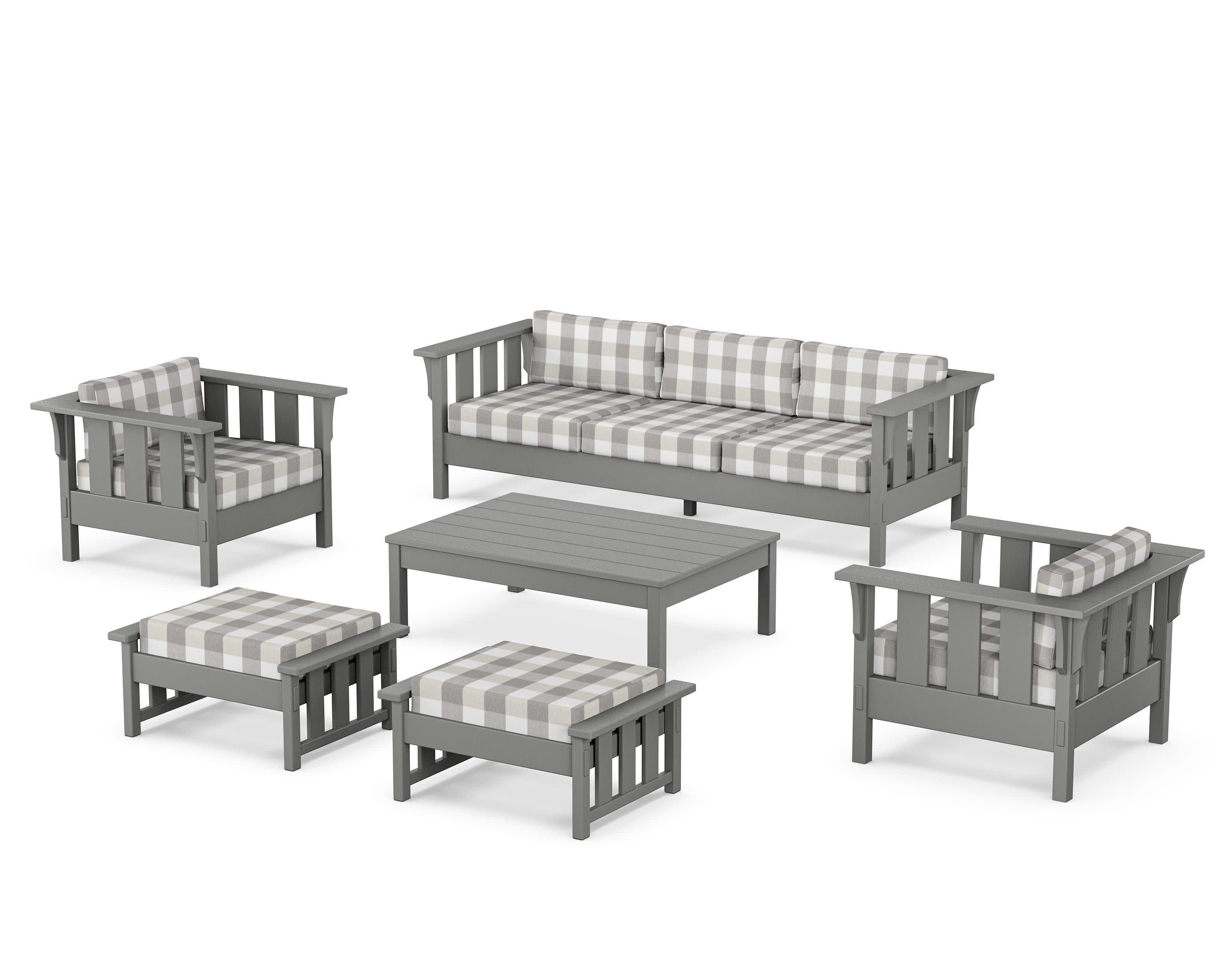 Acadia 6-Piece Lounge Sofa Set in Slate Grey / Buffalo Plaid Grey Mist
