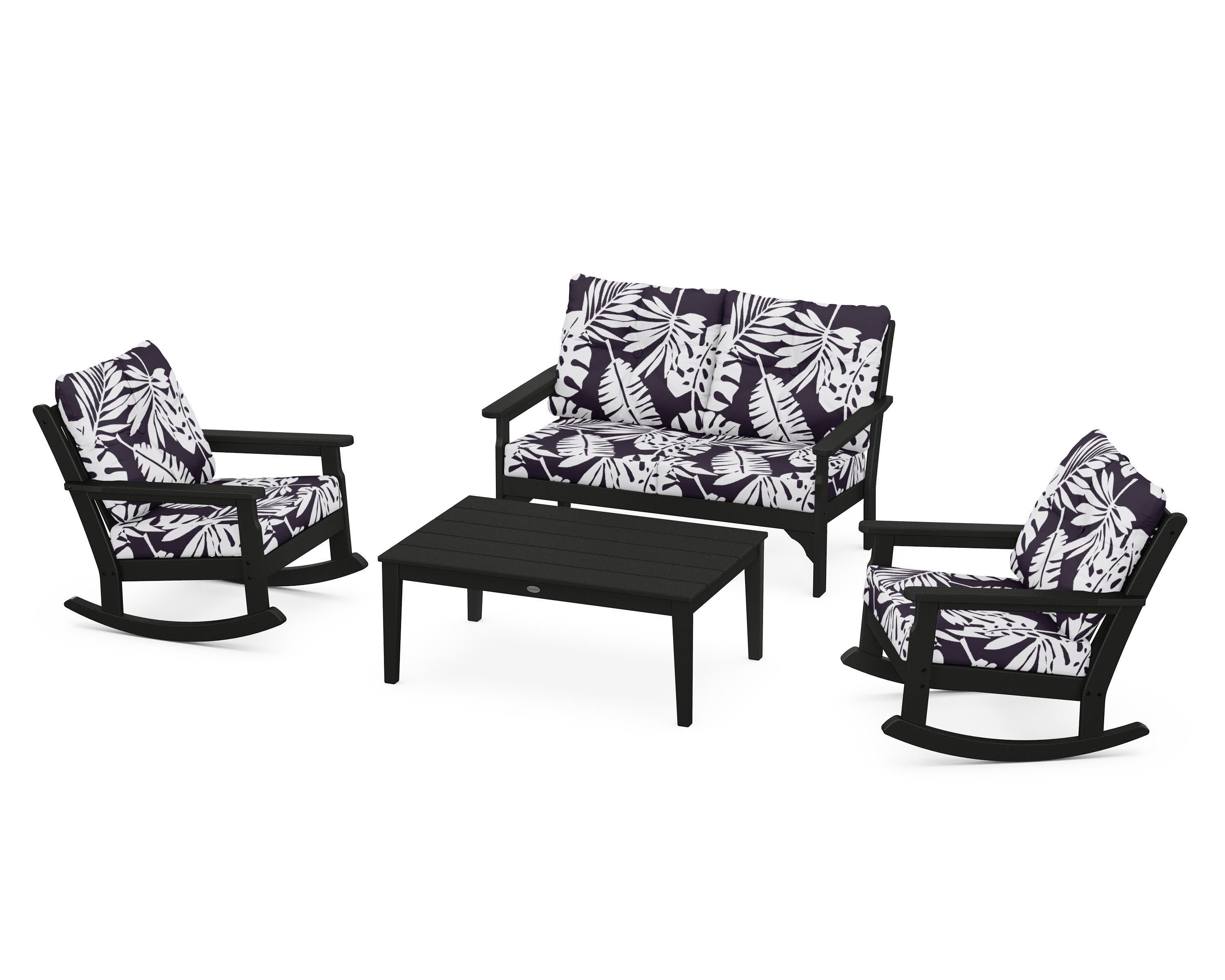 Vineyard 4-Piece Deep Seating Rocking Chair Set in Black / Leaf Navy