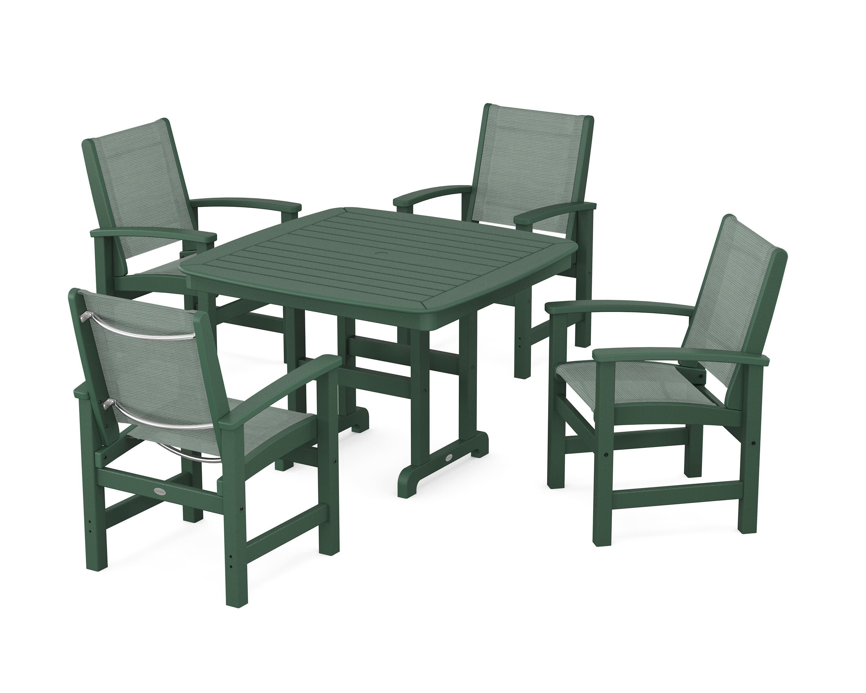 Coastal 5-Piece Dining Set in Green / Dupioni Sea Mist Sling