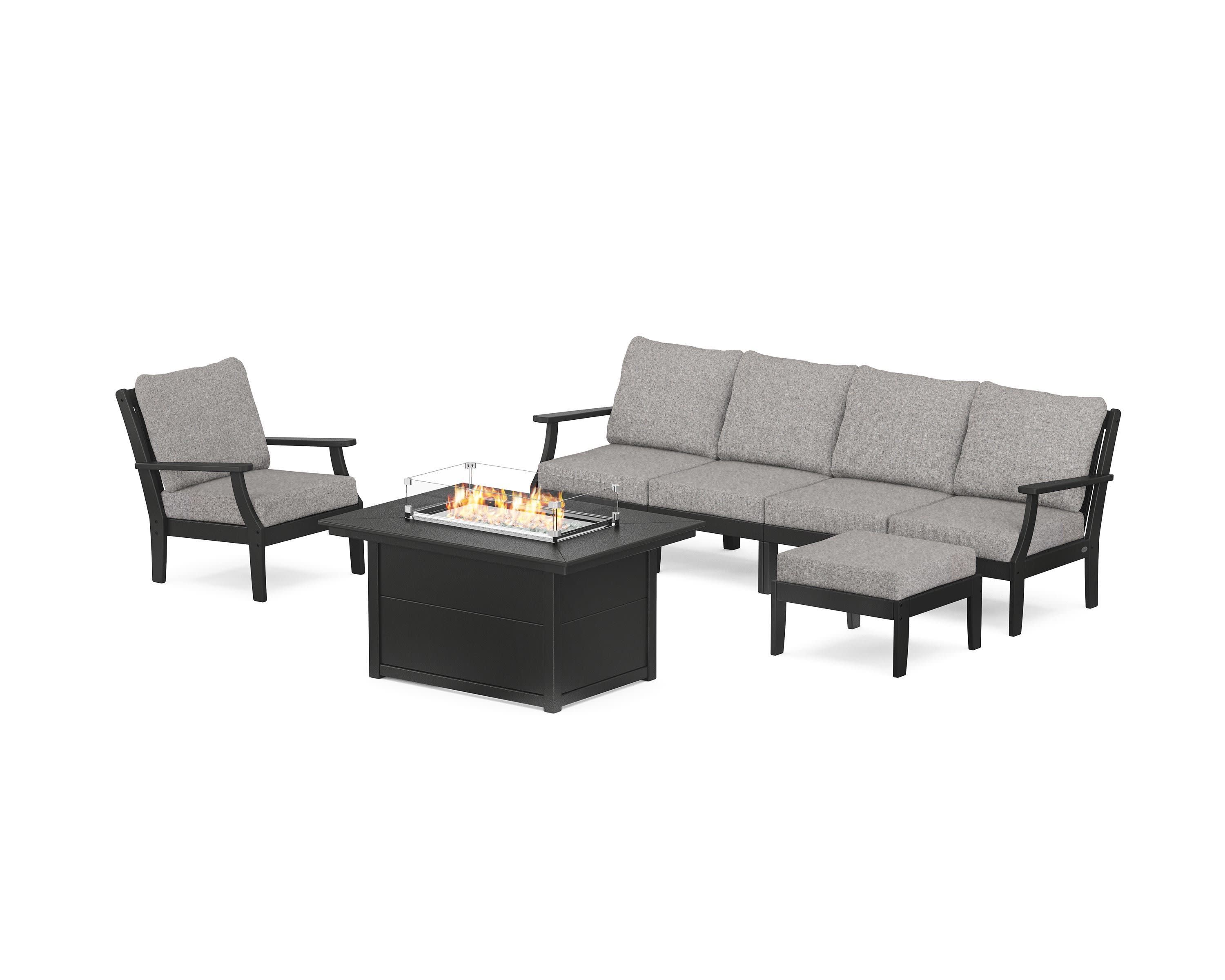 Braxton Sectional Lounge and Fire Pit Set in Black / Grey Mist