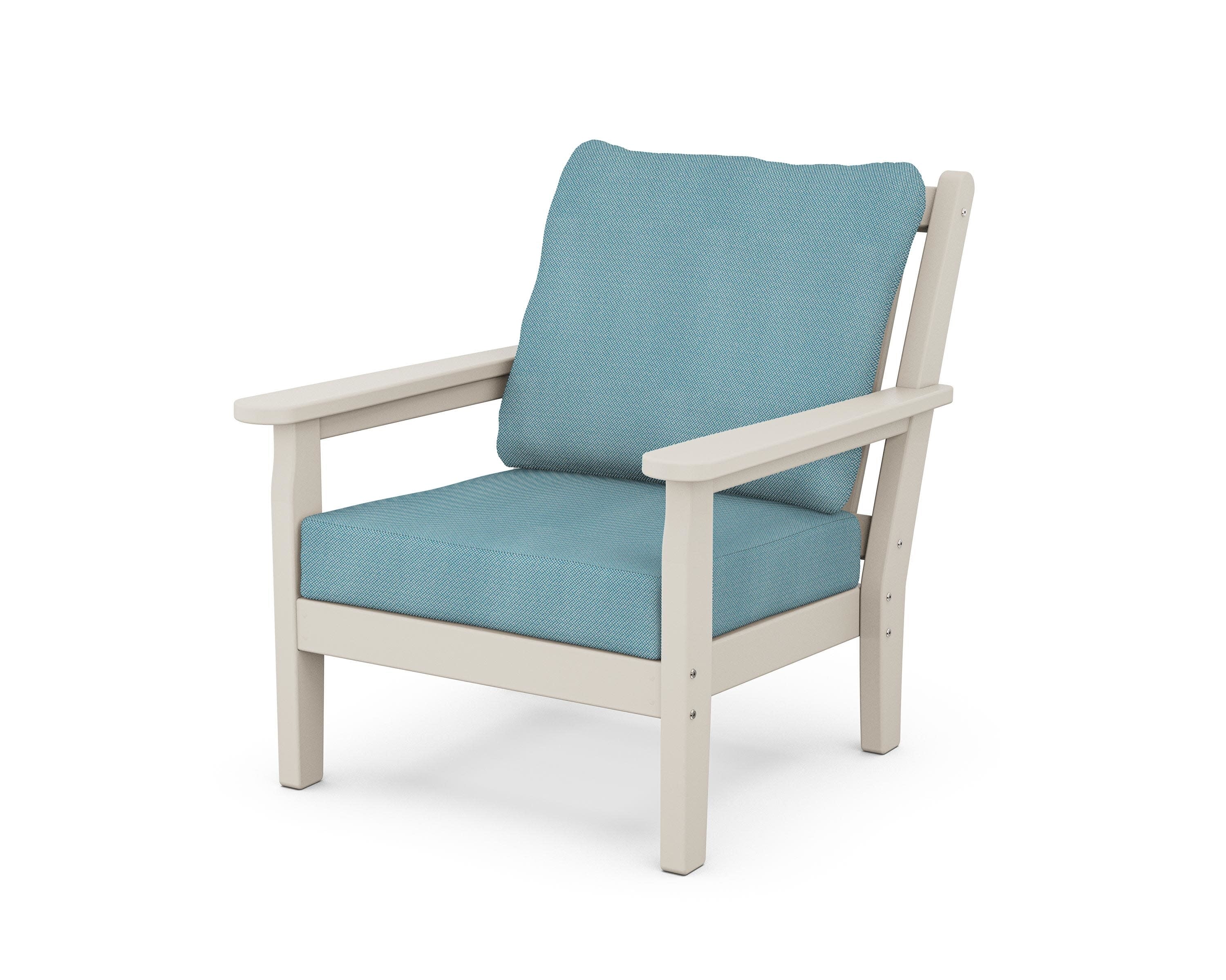 Chippendale Deep Seating Chair in Sand / Lattice Sky Blue