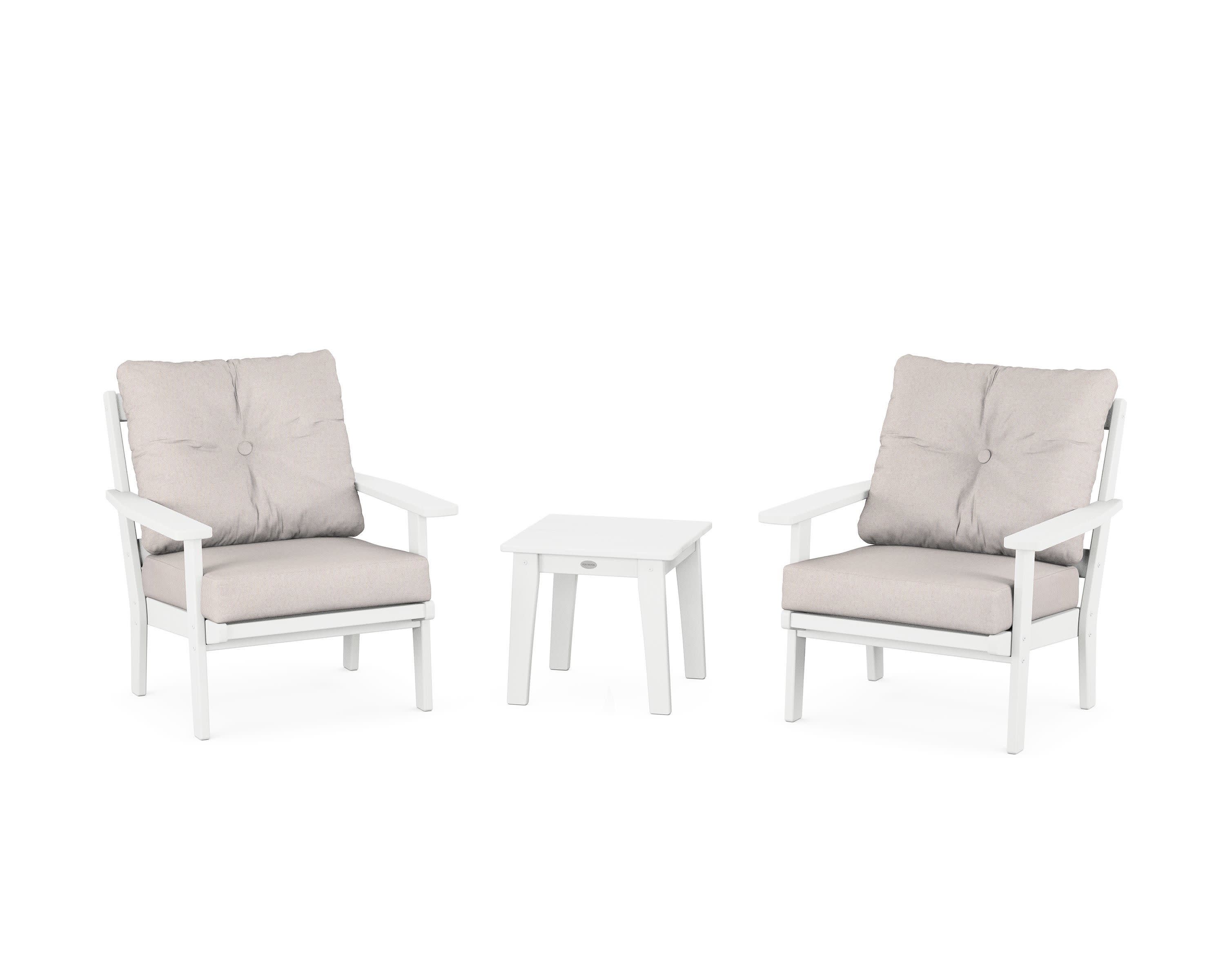 Oxford 3-Piece Deep Seating Set in White / Dune Burlap