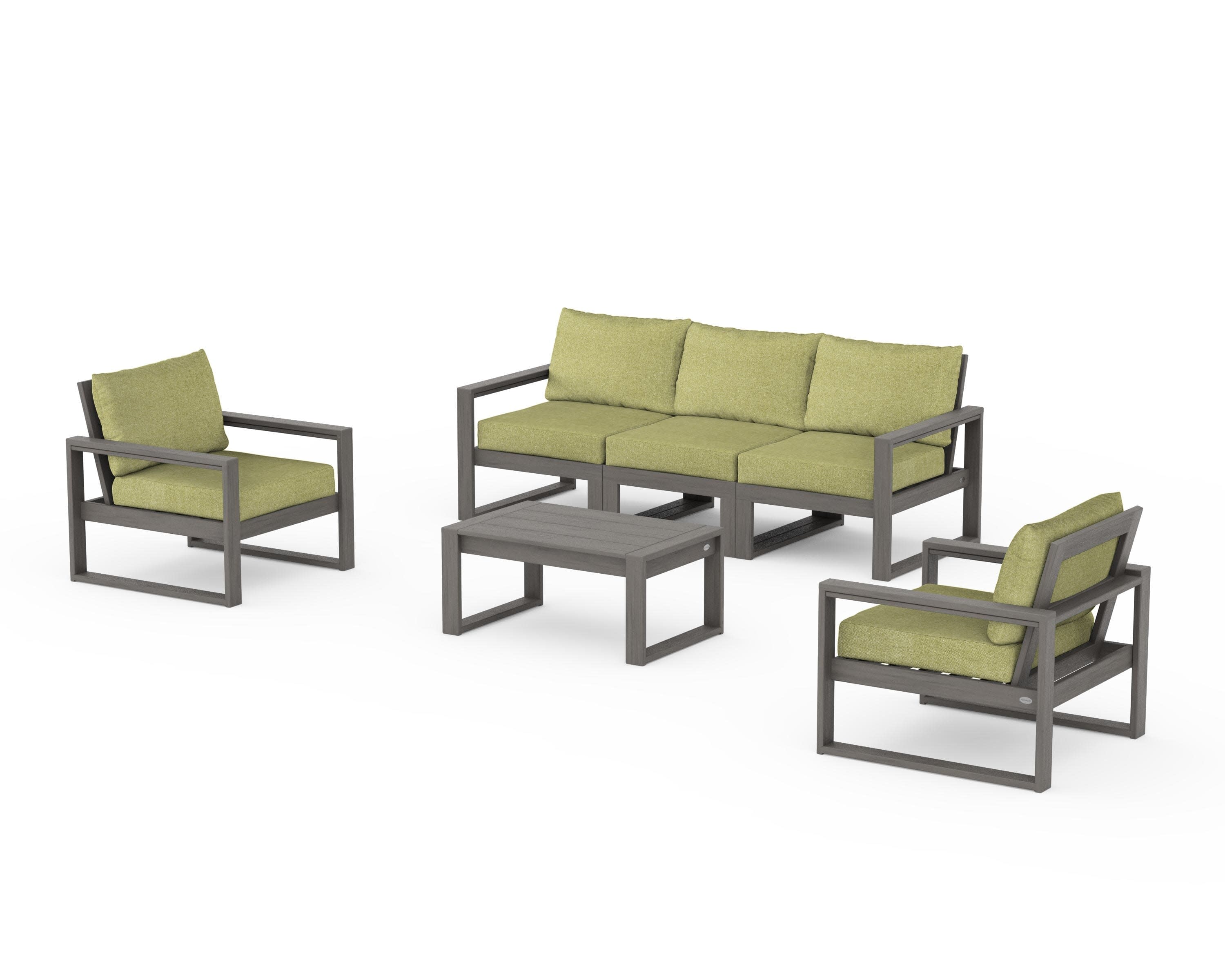 EDGE Sectional 4-Piece Deep Seating Set with Sofa in Driftwood / Chartreuse Boucle