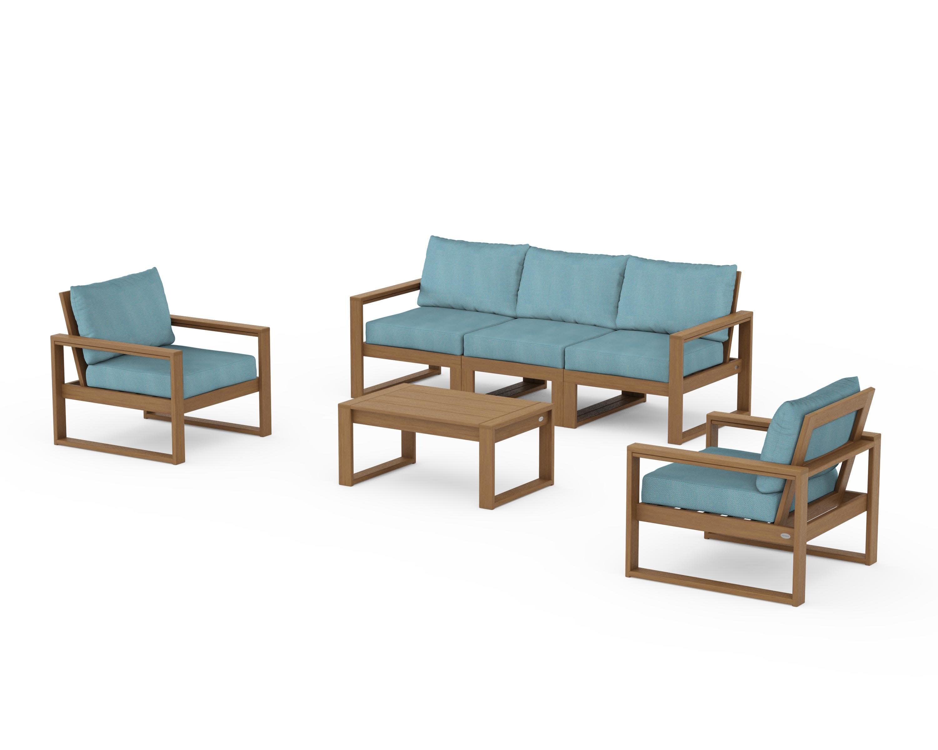 EDGE Sectional 4-Piece Deep Seating Set with Sofa in Natural / Lattice Sky Blue
