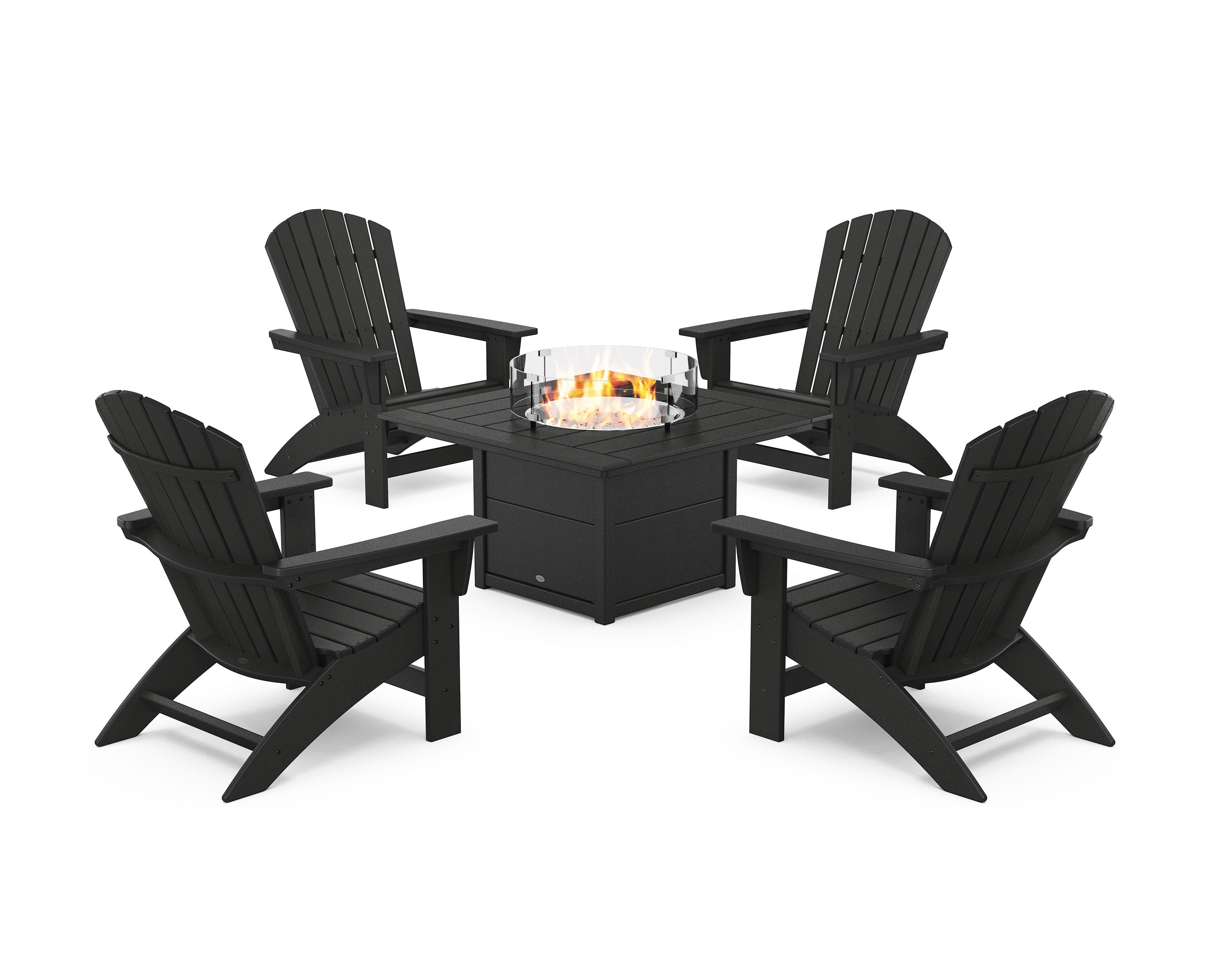 5-Piece Nautical Grand Adirondack Conversation Set with Fire Pit Table in Black