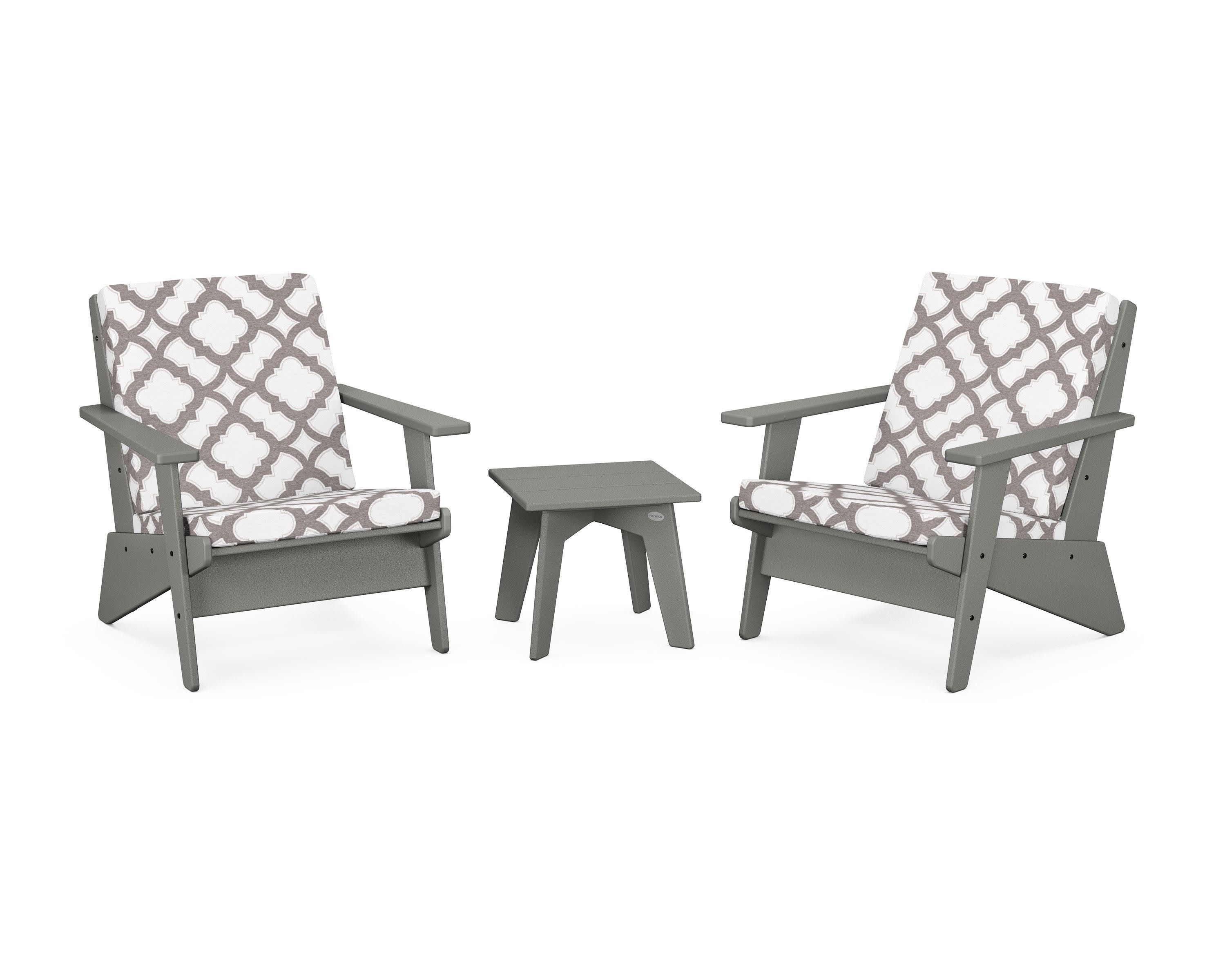 Riviera Modern Lounge 3-Piece Set in Slate Grey / Trellis Grey Mist