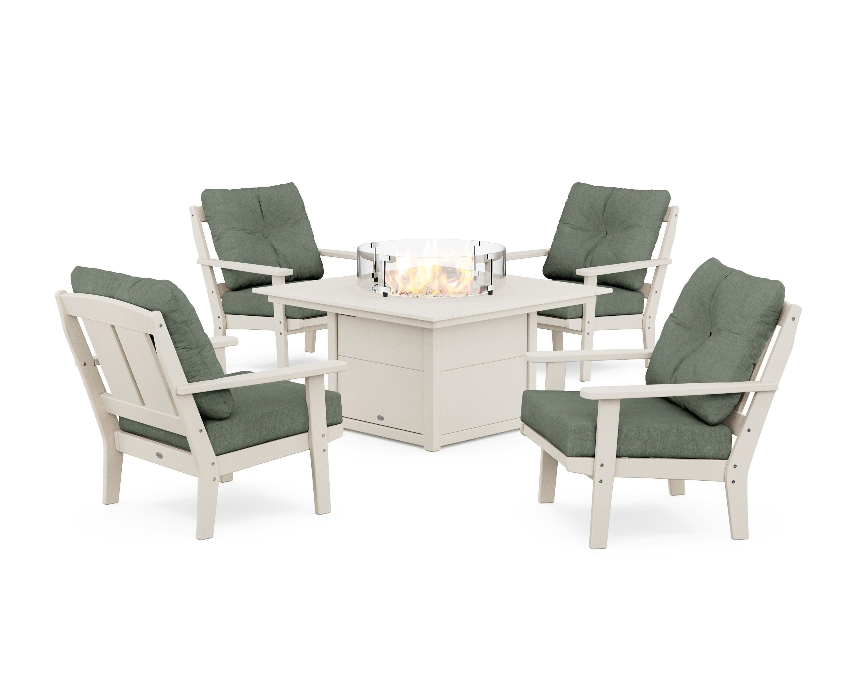 Mission 5-Piece Deep Seating Set with Fire Pit Table in Sand / Cast Sage