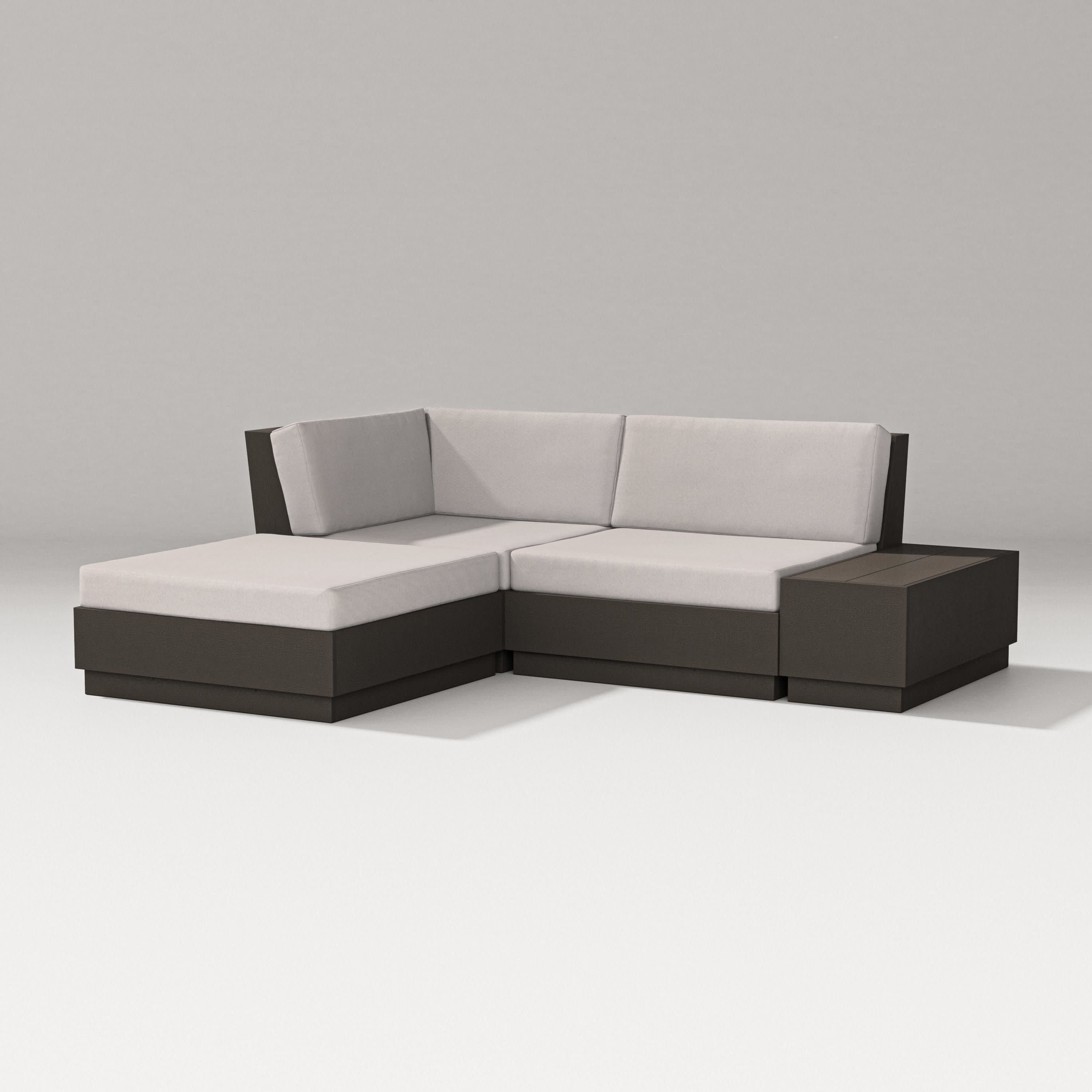 Elevate Loveseat Sectional with Chaise in Vintage Coffee / Dune Burlap