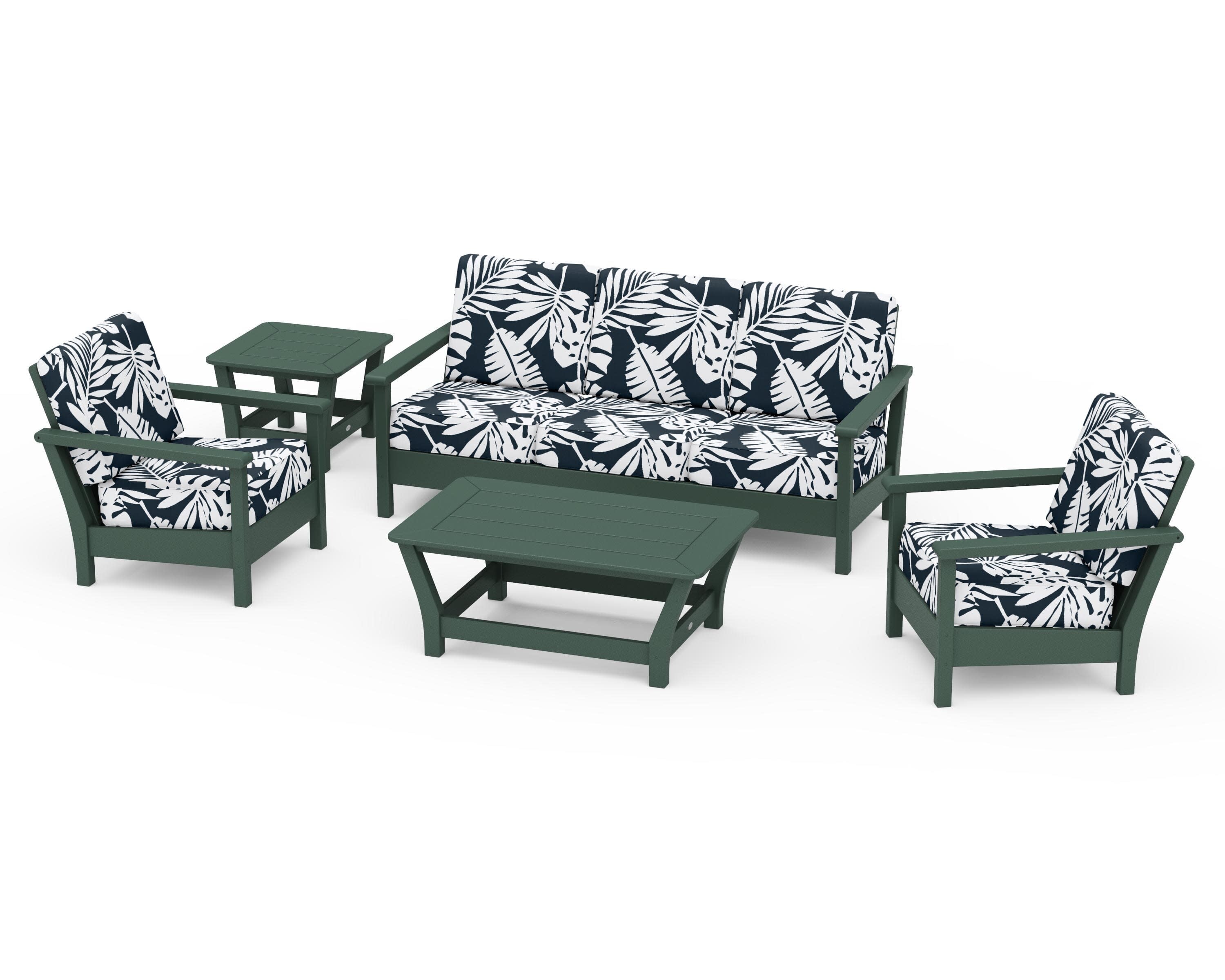 Harbour 5-Piece Deep Seating Set in Green / Leaf Marine Indigo