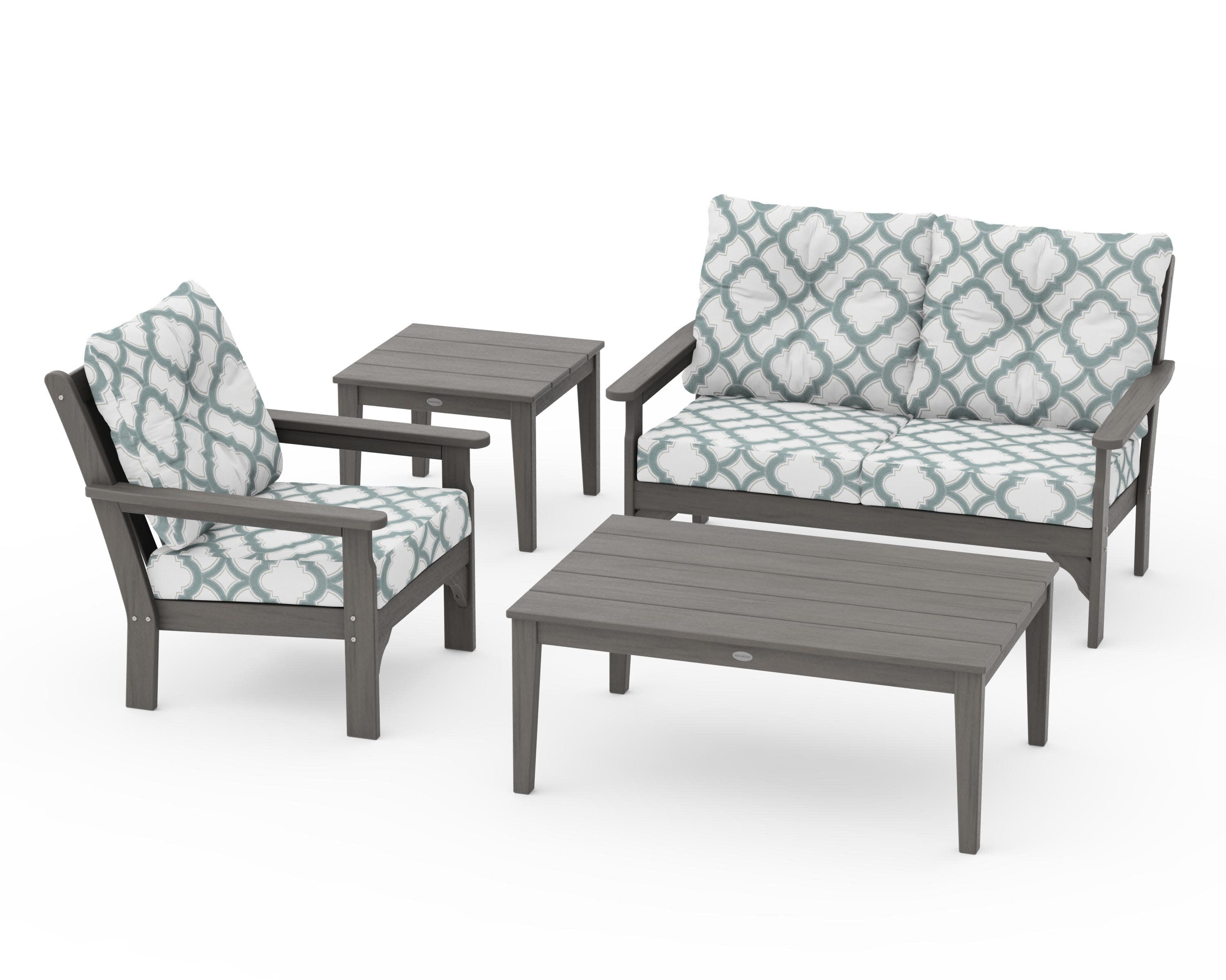 Vineyard 4-Piece Deep Seating Set in Driftwood / Trellis Glacier Spa