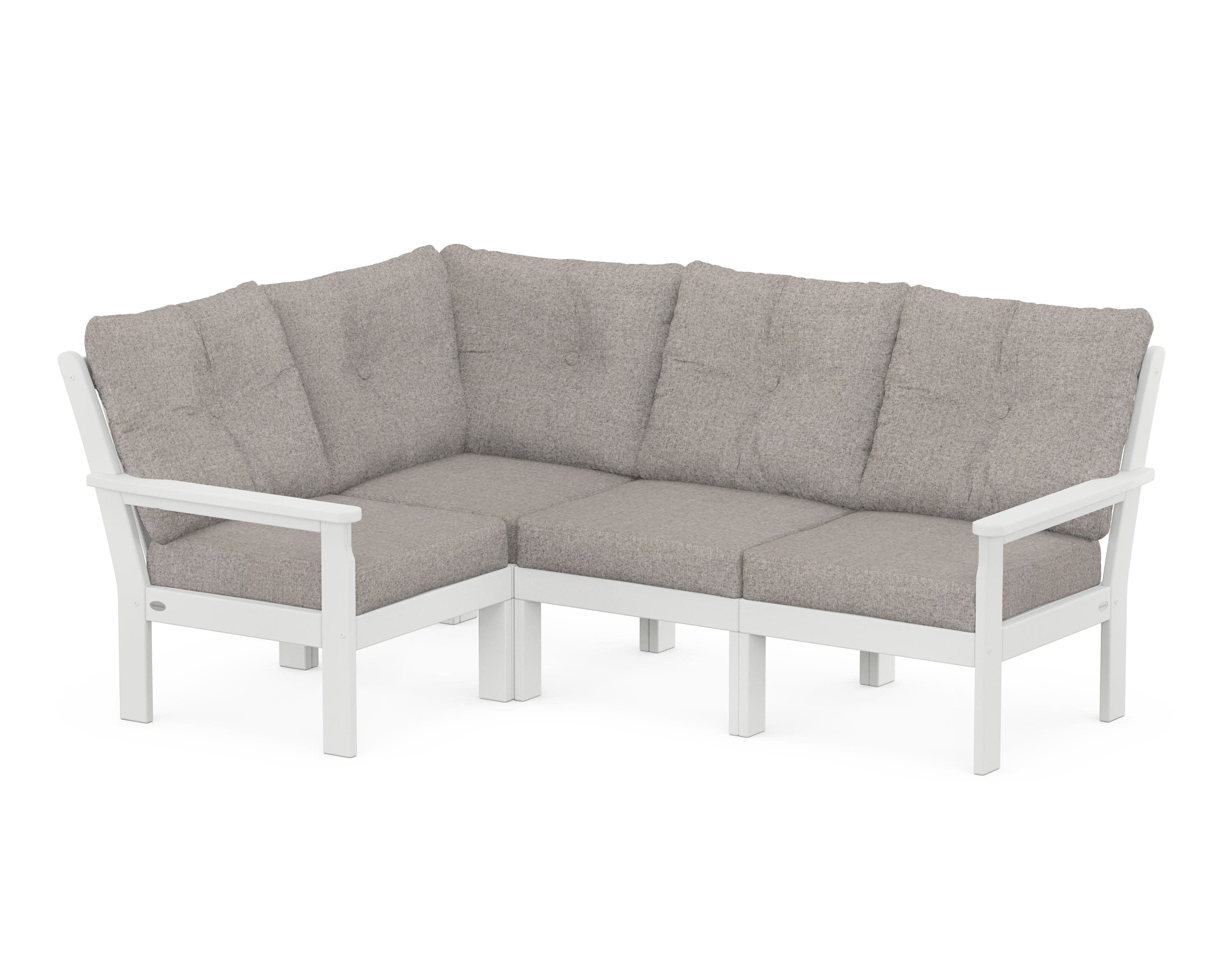 Vineyard 4-Piece Sectional in White / Weathered Tweed