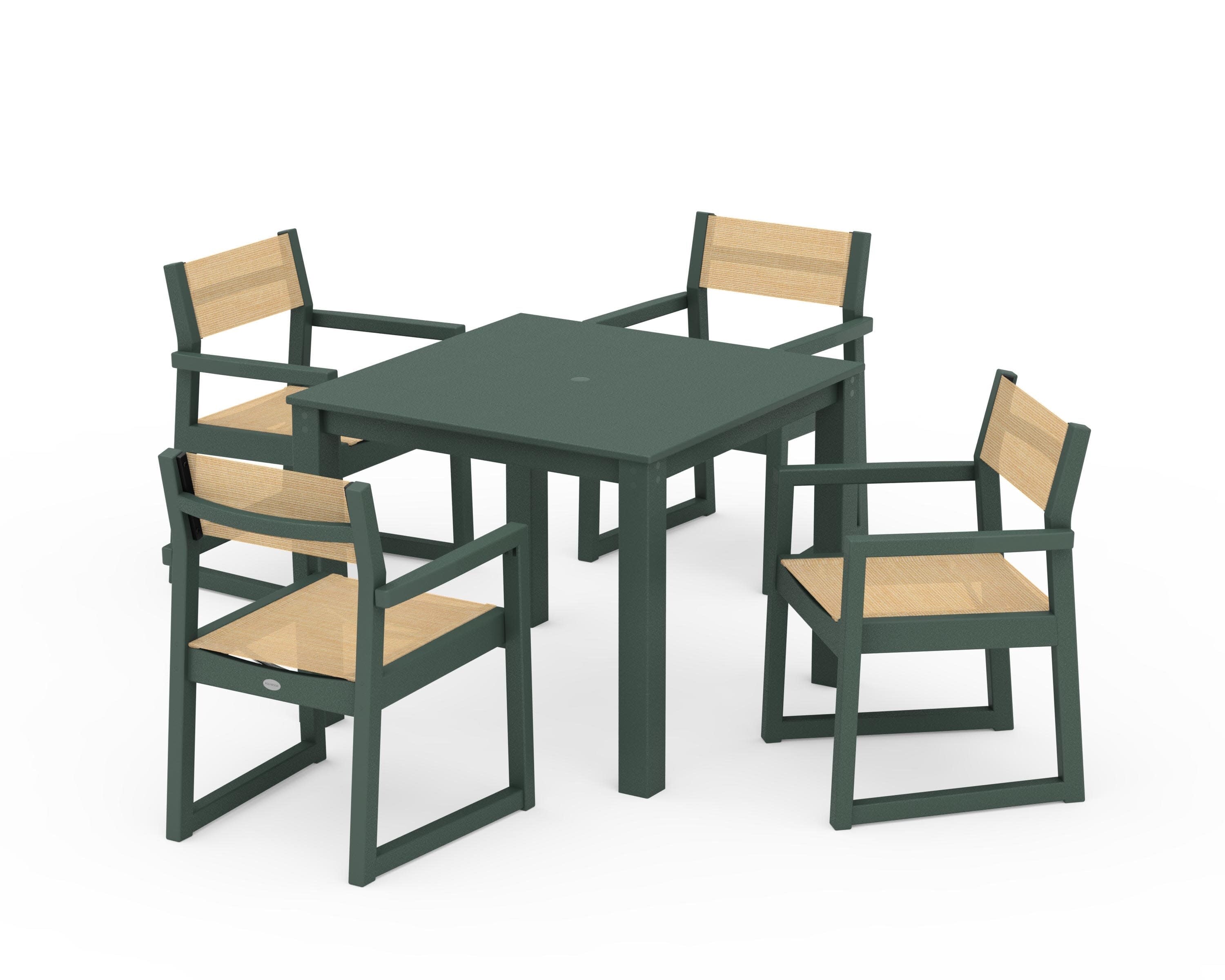 EDGE Sling Arm Chair 5-Piece Parsons Dining Set in Green / Dupioni Apricot Sling