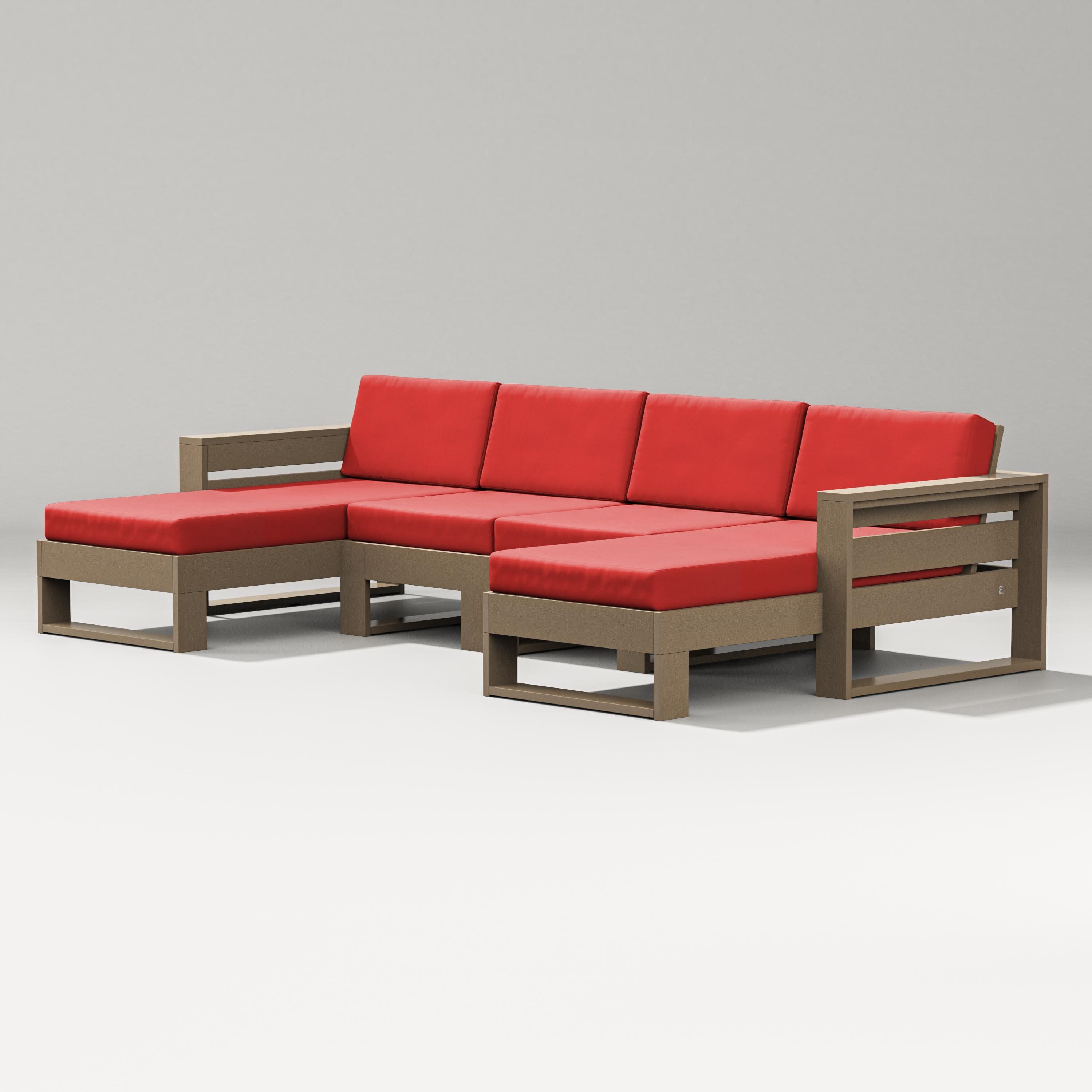 Latitude Double Chaise Sectional in Vintage Sahara / Crimson Linen