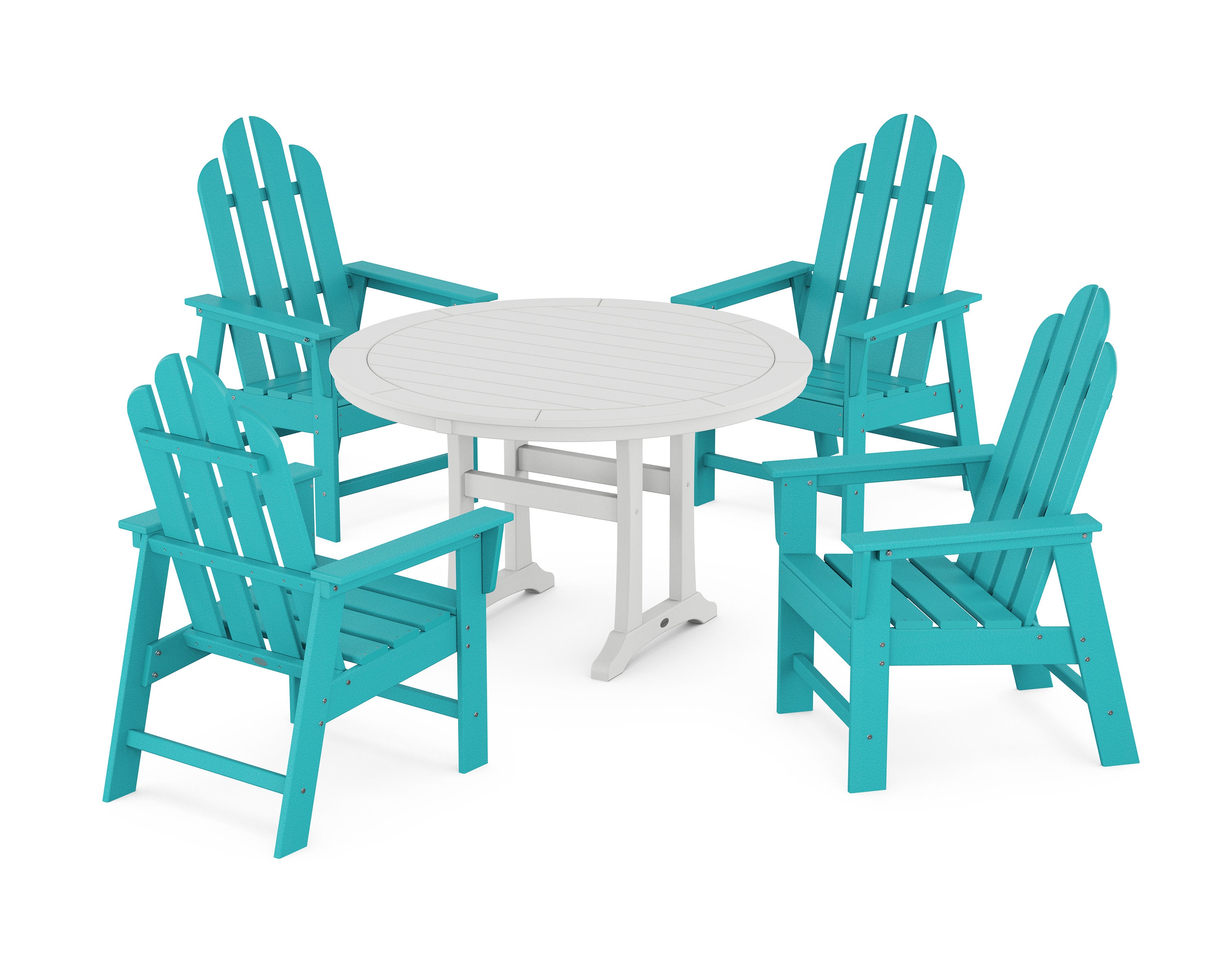 Long Island 5-Piece Round Dining Set with Trestle Legs in Aruba / White