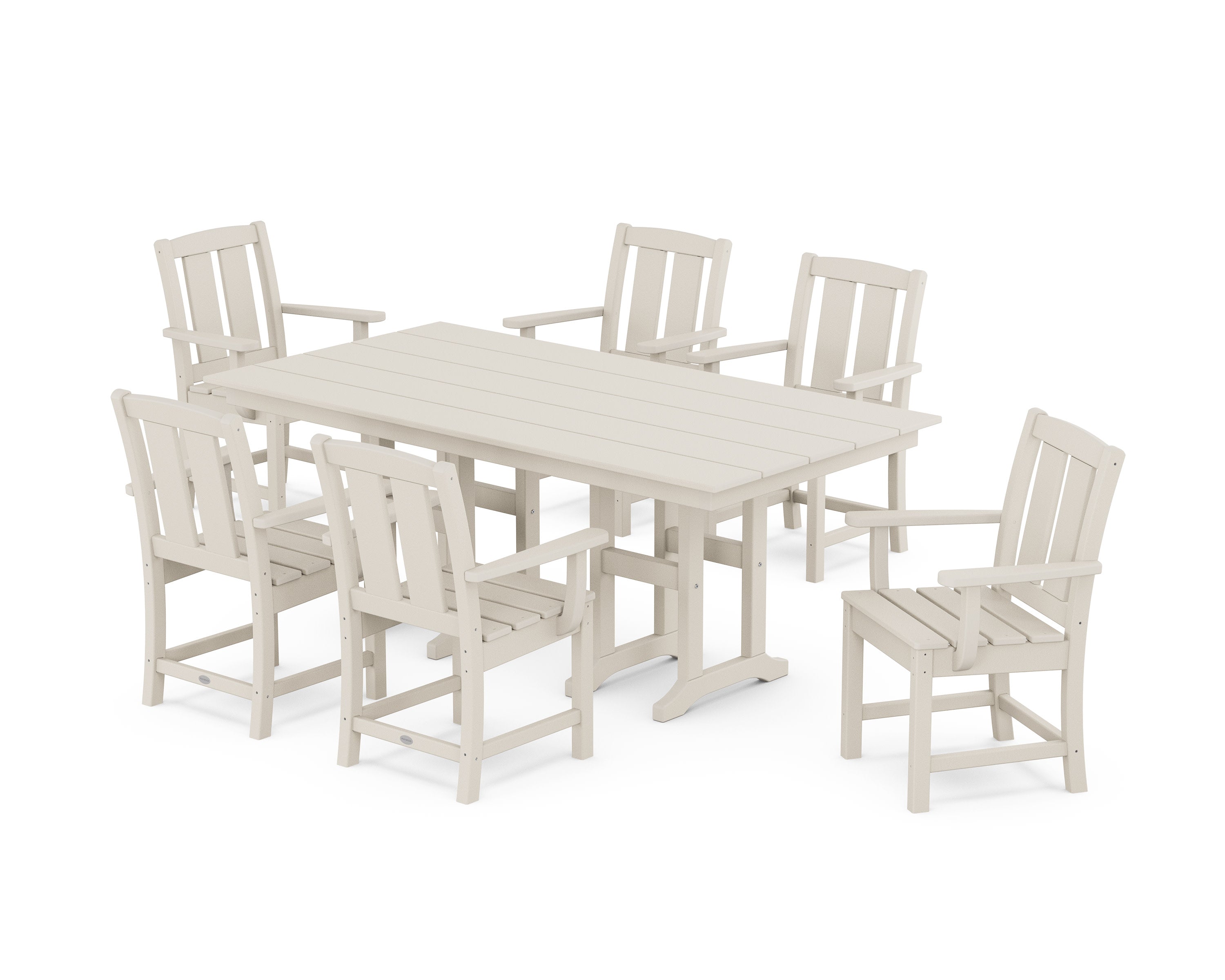 Mission Arm Chair 7-Piece Farmhouse Dining Set in Sand