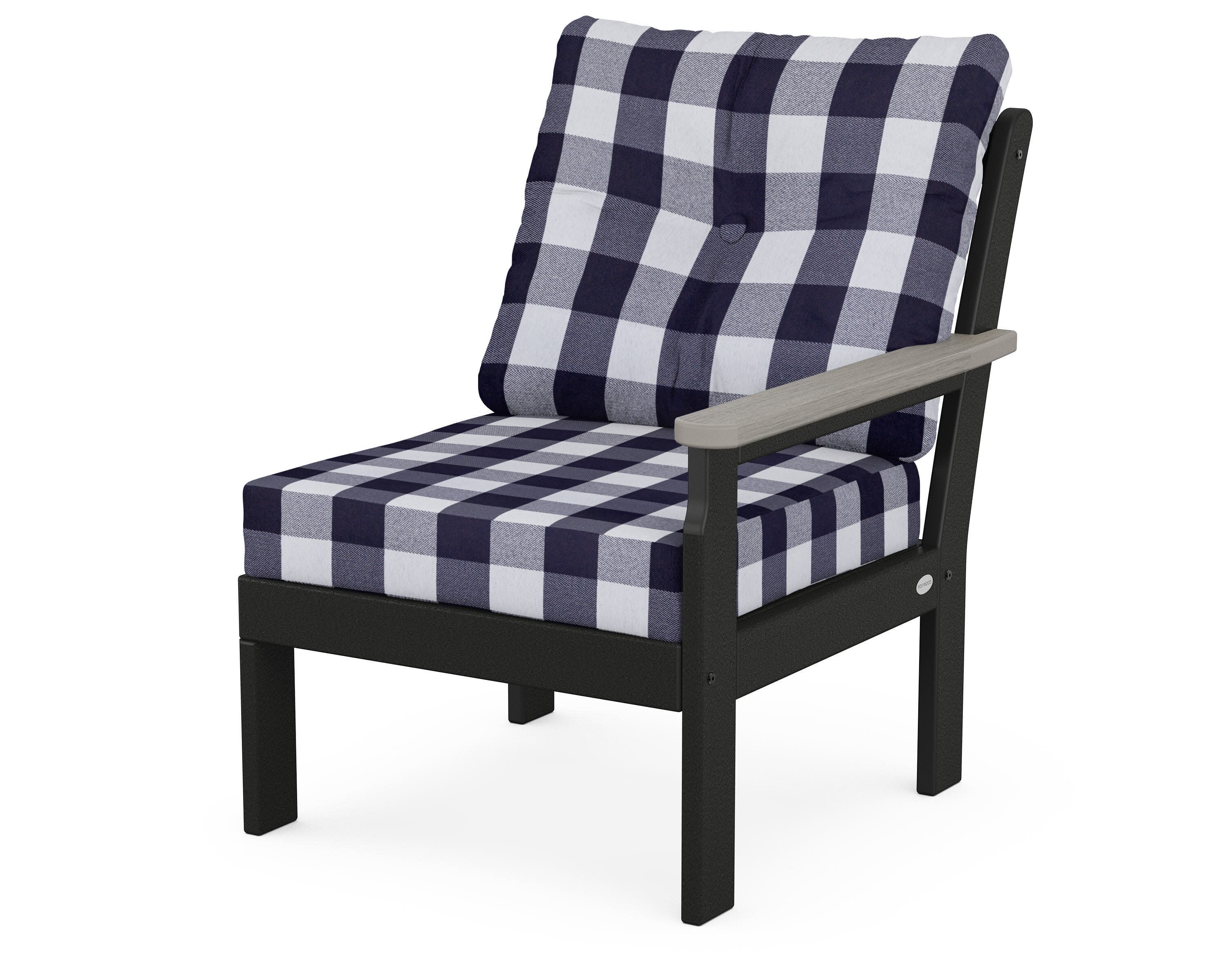 Vineyard Modular Right Arm Chair in Black / Driftwood / Buffalo Plaid Navy