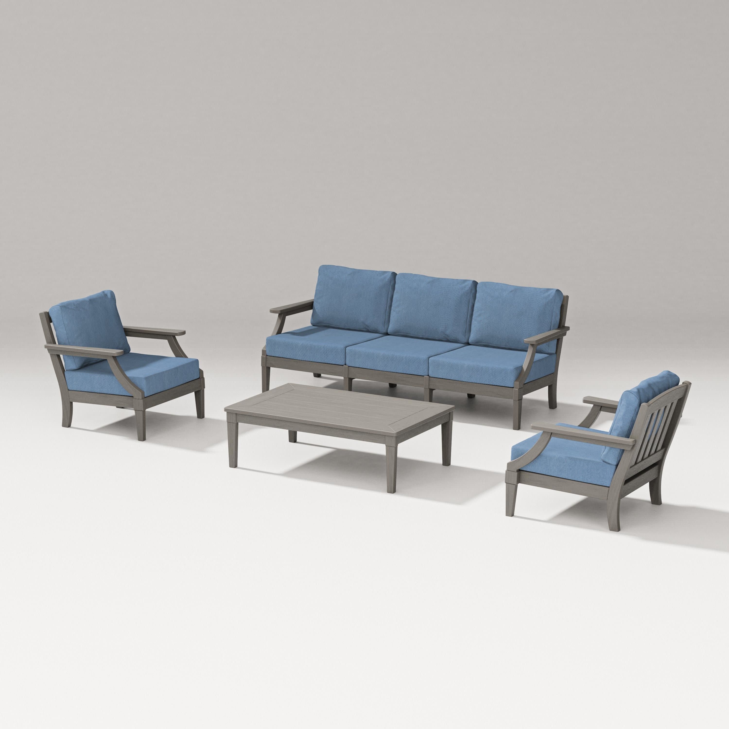 Estate 4-Piece Lounge Sofa Set in Driftwood / Sky Blue