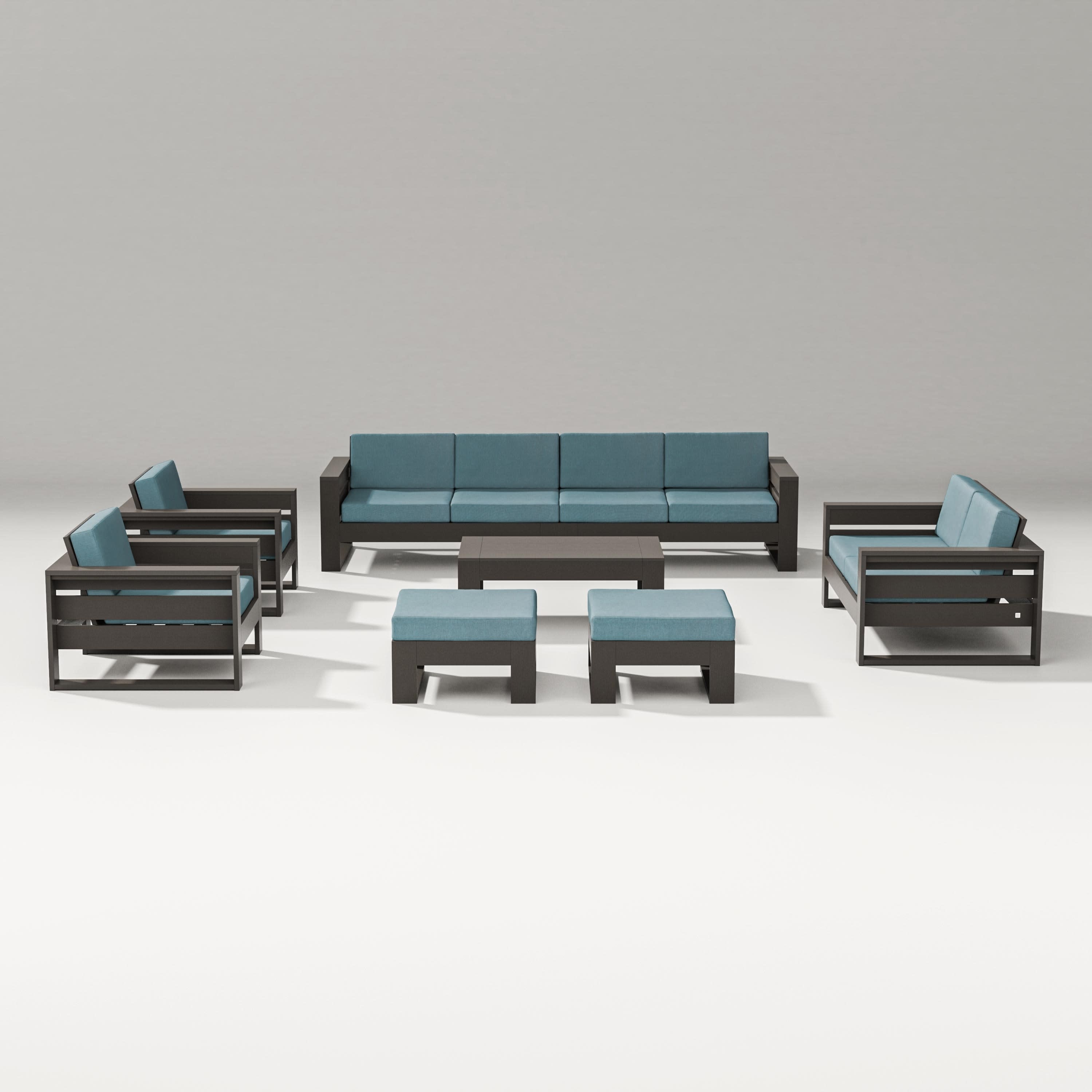 Latitude 8-Piece Lounge Sofa Set in Vintage Coffee / Ocean Teal